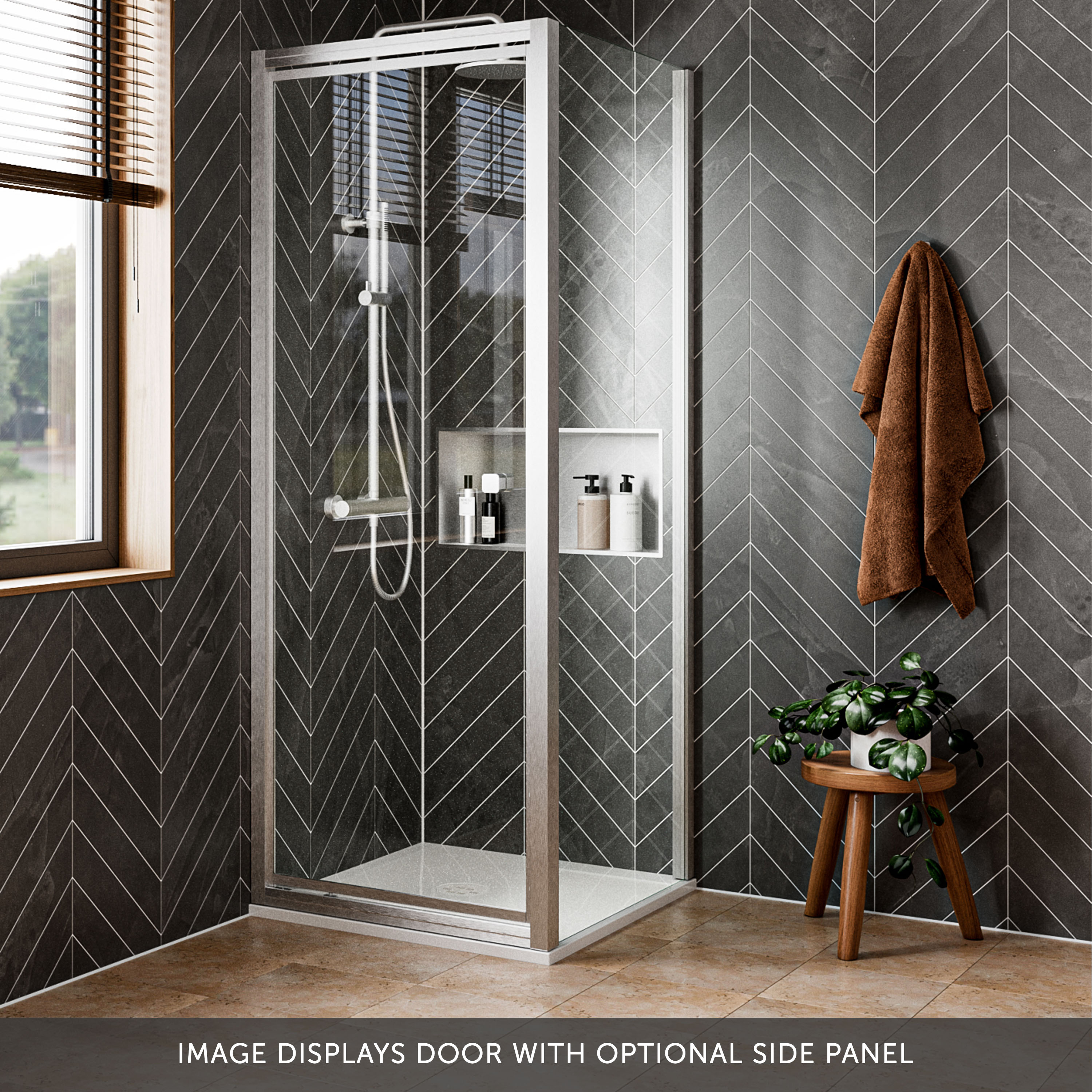 Crosswater Clear 6 6mm Brushed Stainless Steel Pivot Door & Optional Side Panel
