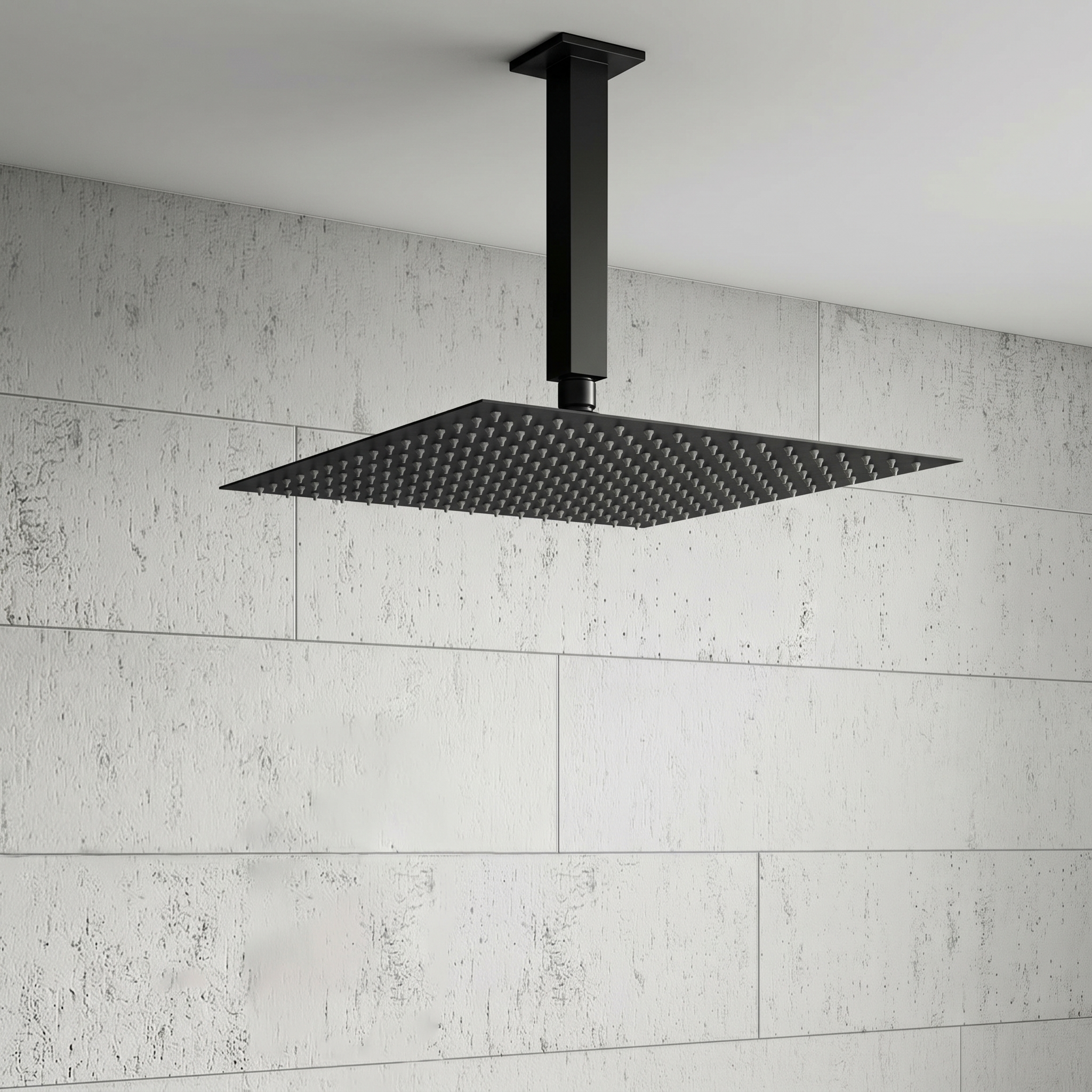 Harbour Status Concealed Shower Valve, Fixed Ceiling Mounted Head & Slide Rail Kit - Matt Black