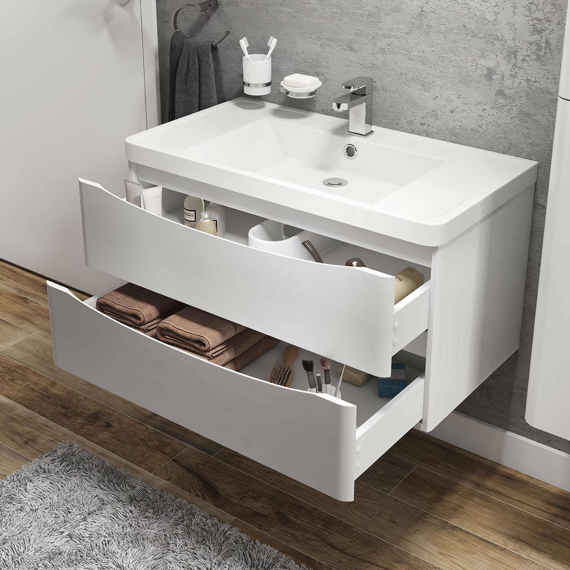 Harbour Clarity 900mm Wall Mounted White Ash Vanity Unit & Basin