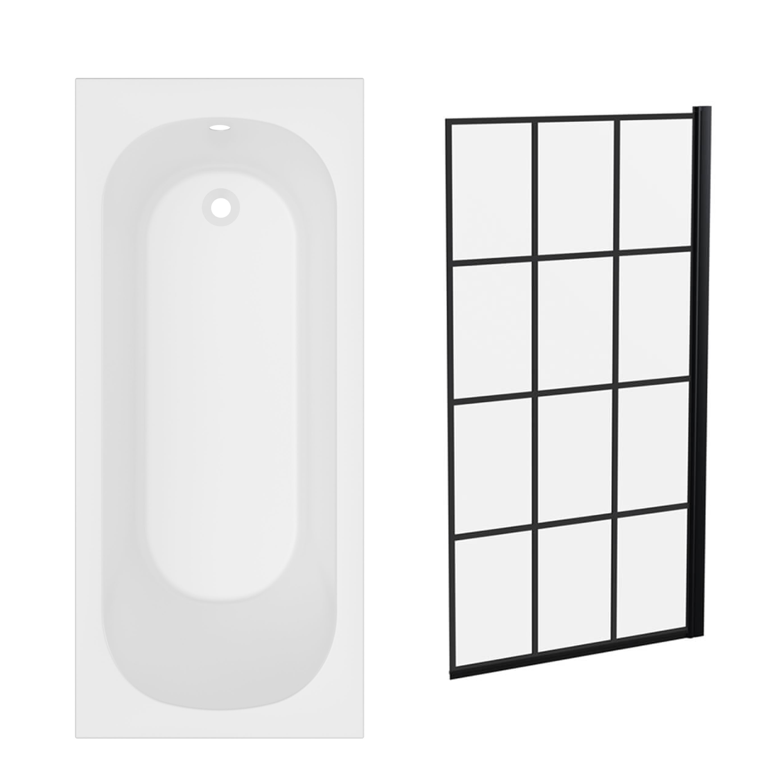Armourcast Reinforced Single Ended Shower Bath & Matt Black Shower Screen