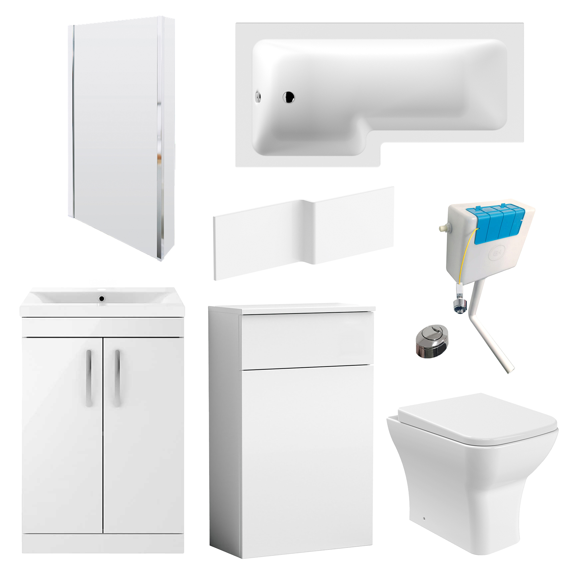 Emily L Shaped Shower Bath Suite with Rimless Back to Wall Toilet & 1700mm Bath