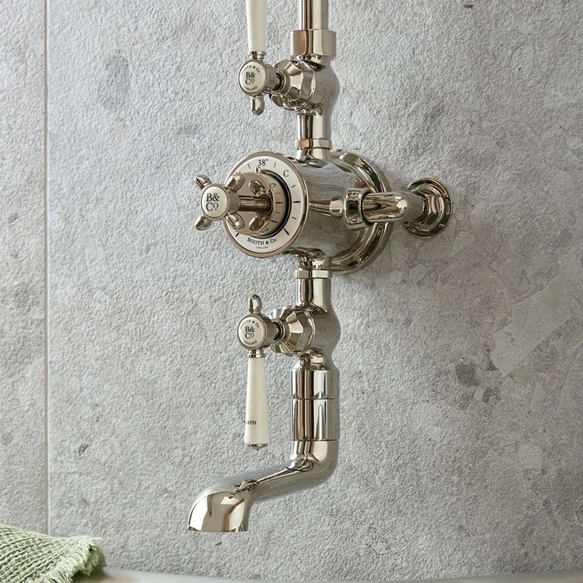 Booth & Co Axbridge Traditional 3 Outlet Exposed Thermostatic Shower Set with Bath Spout