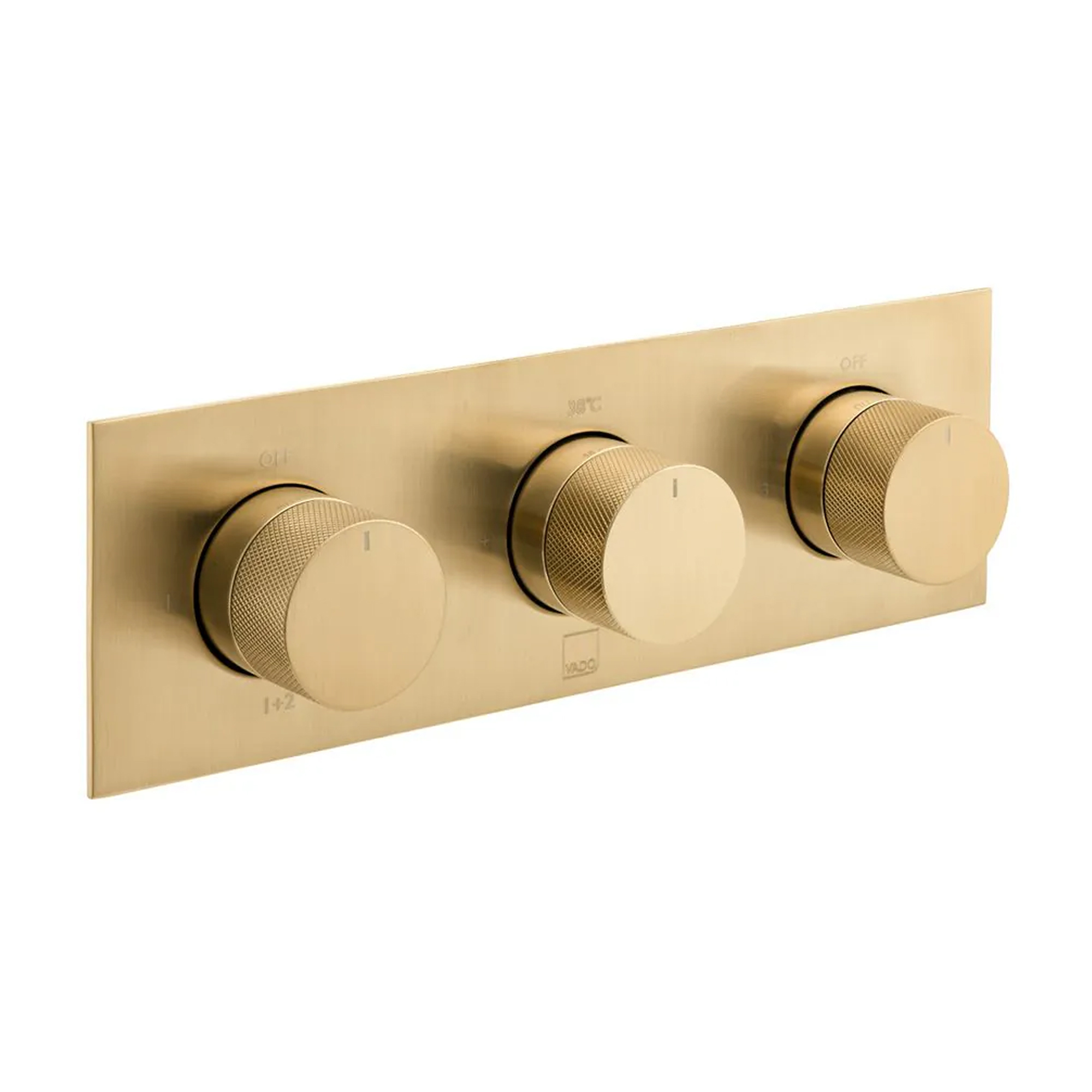 Vado Individual Tablet Knurled Horizontal 3 Outlet 3 Handle Thermostatic Concealed Shower Valve