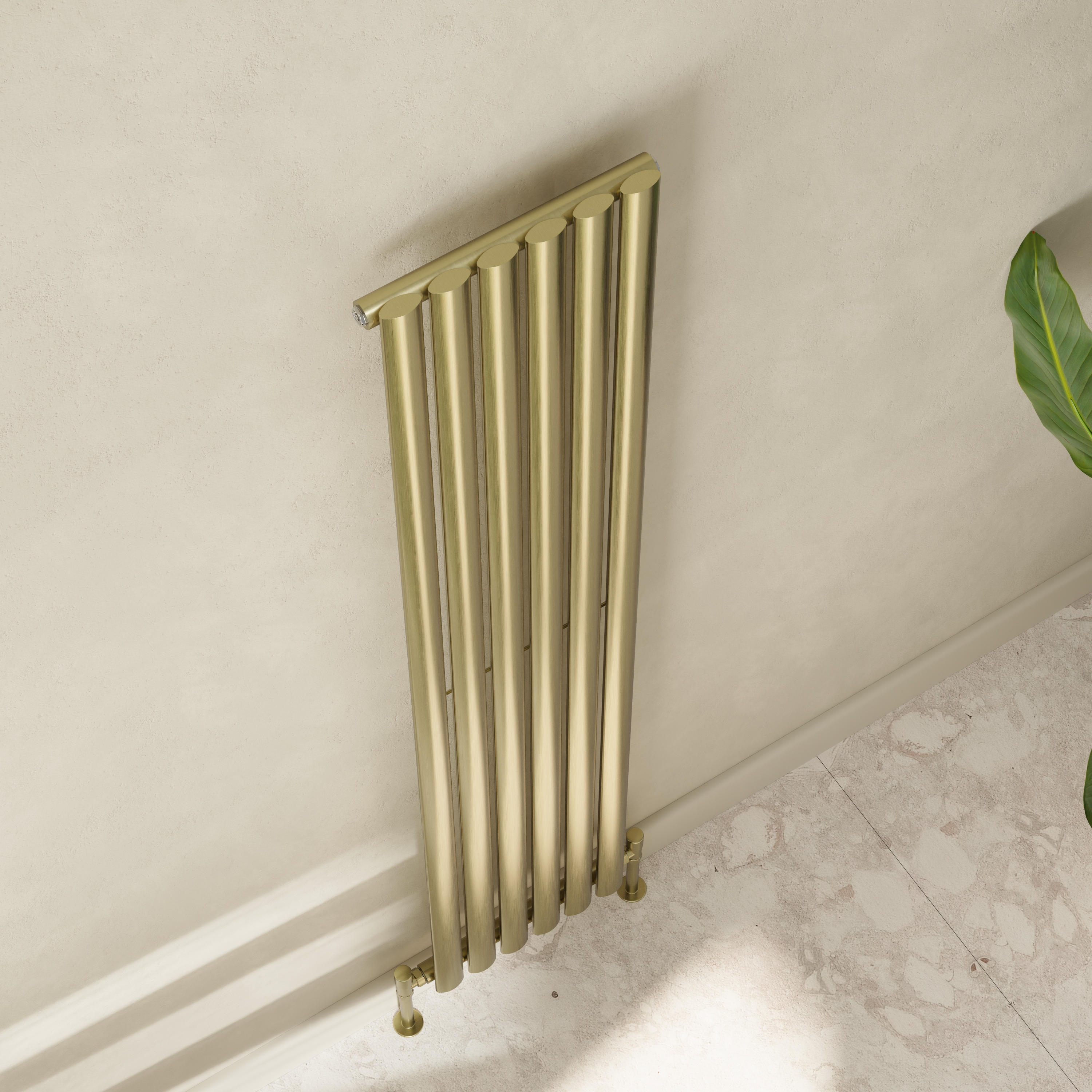 Toasty Ember Brushed Brass Single Oval Panel Vertical Radiator