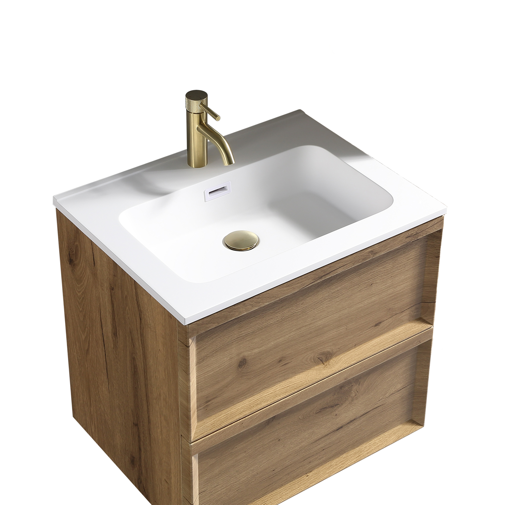 Aura 600mm Wall Mounted Natural Oak Vanity Unit & Matt White Basin