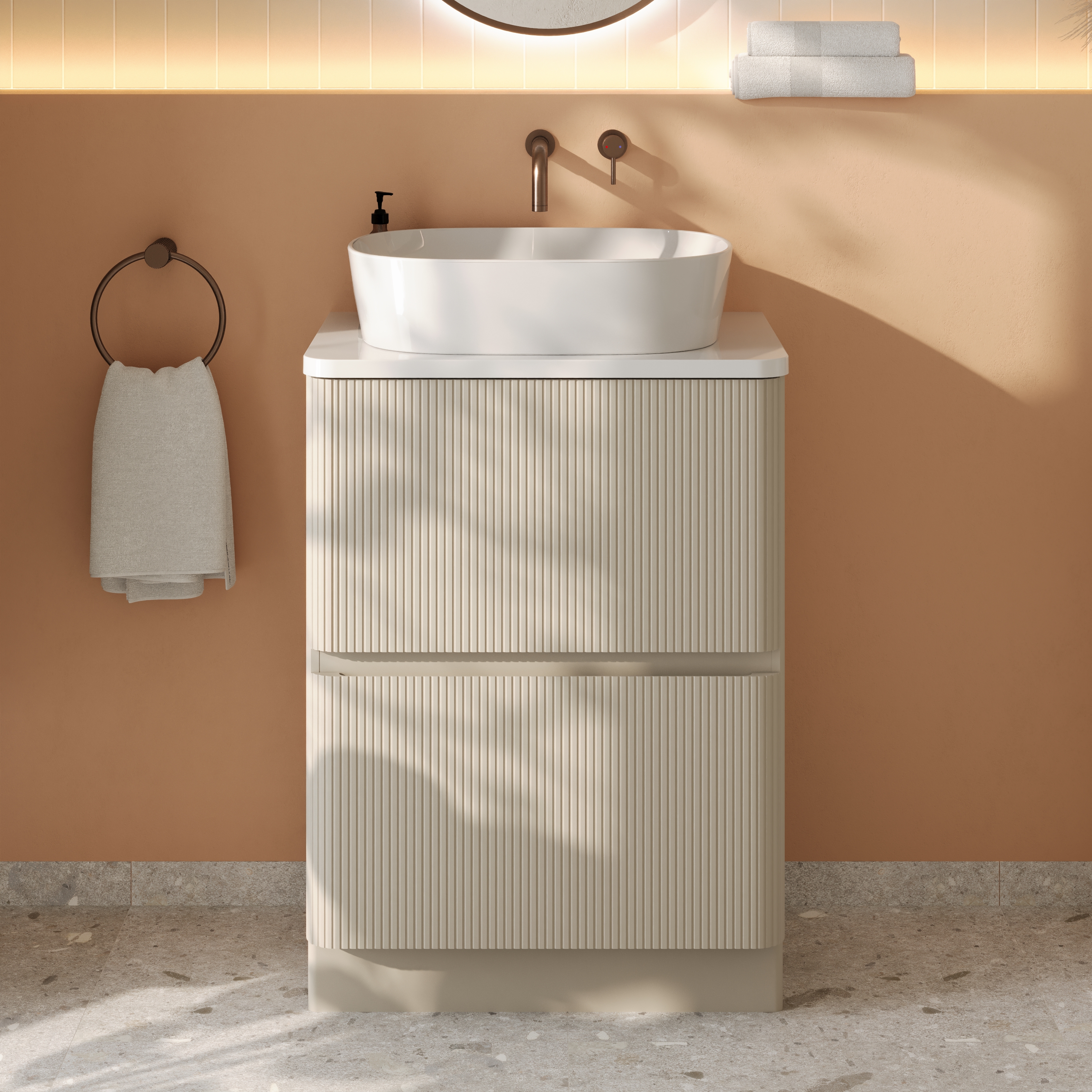 Drench Origin 600mm Fluted Floorstanding Vanity Unit & Countertop