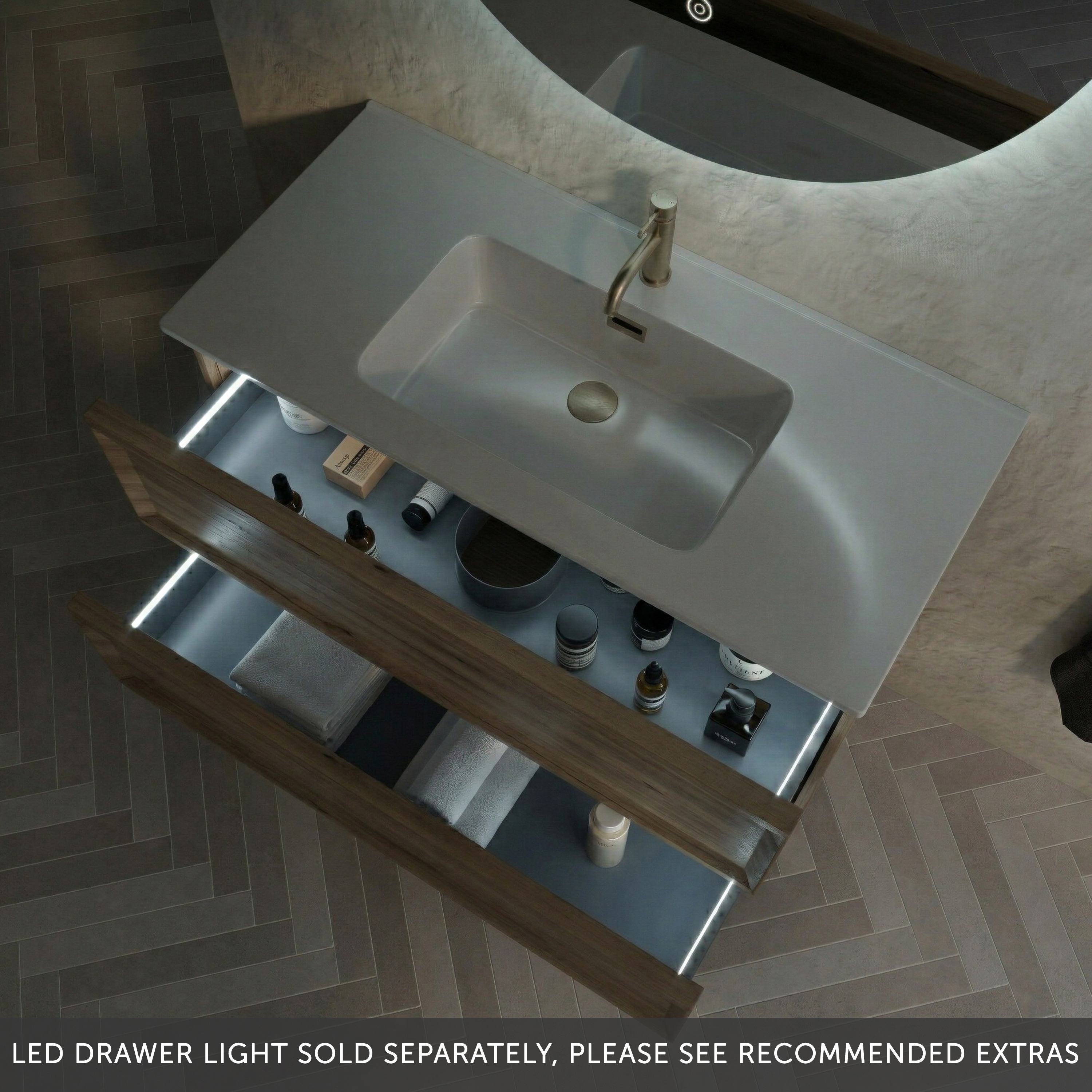 Aura 1000mm Wall Mounted Natural Oak Vanity Unit & Matt White Basin