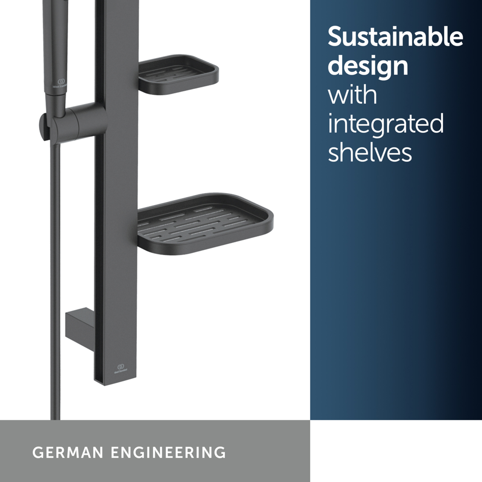 Ideal Standard Idealrain Alu+ Shower Rail Kit with Multi-Function Shower Handset & 2 Shelves