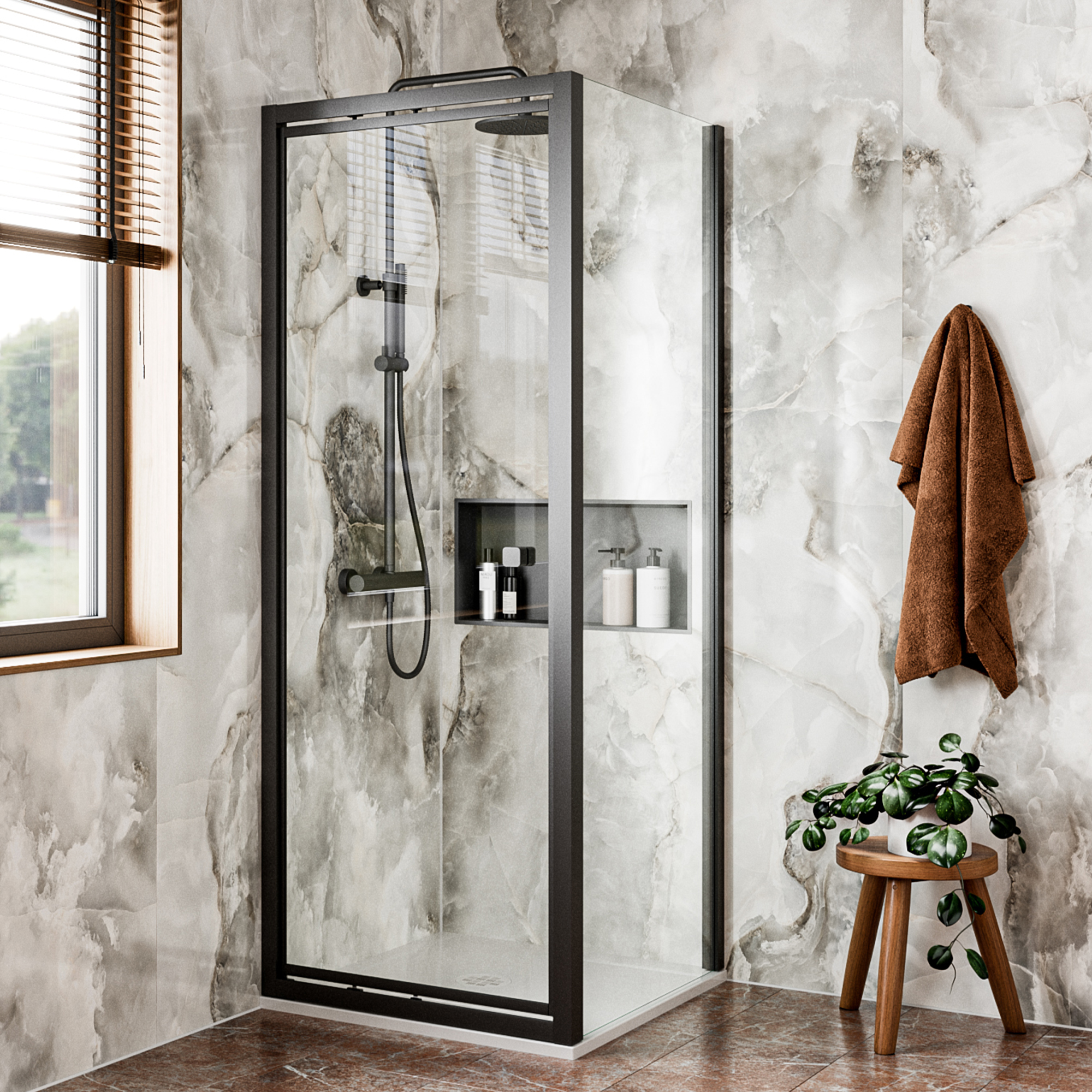 Crosswater Clear 6 6mm Matt Black Pivot Door & Optional Side Panel