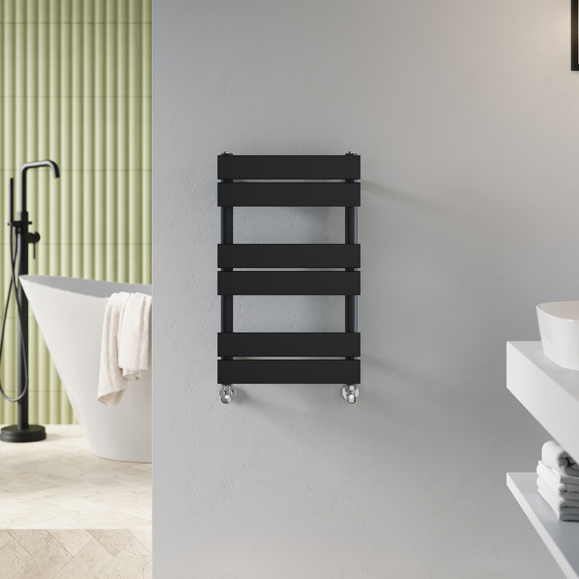 Toasty Hush Matt Black Flat Panel Heated Towel Rail