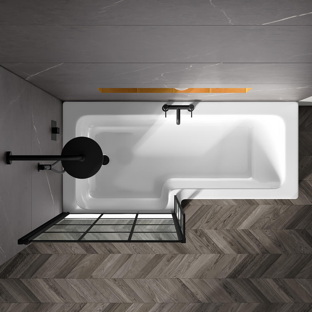 Drench L Shaped Shower Bath with Panel and Shower Screen - 1700mm