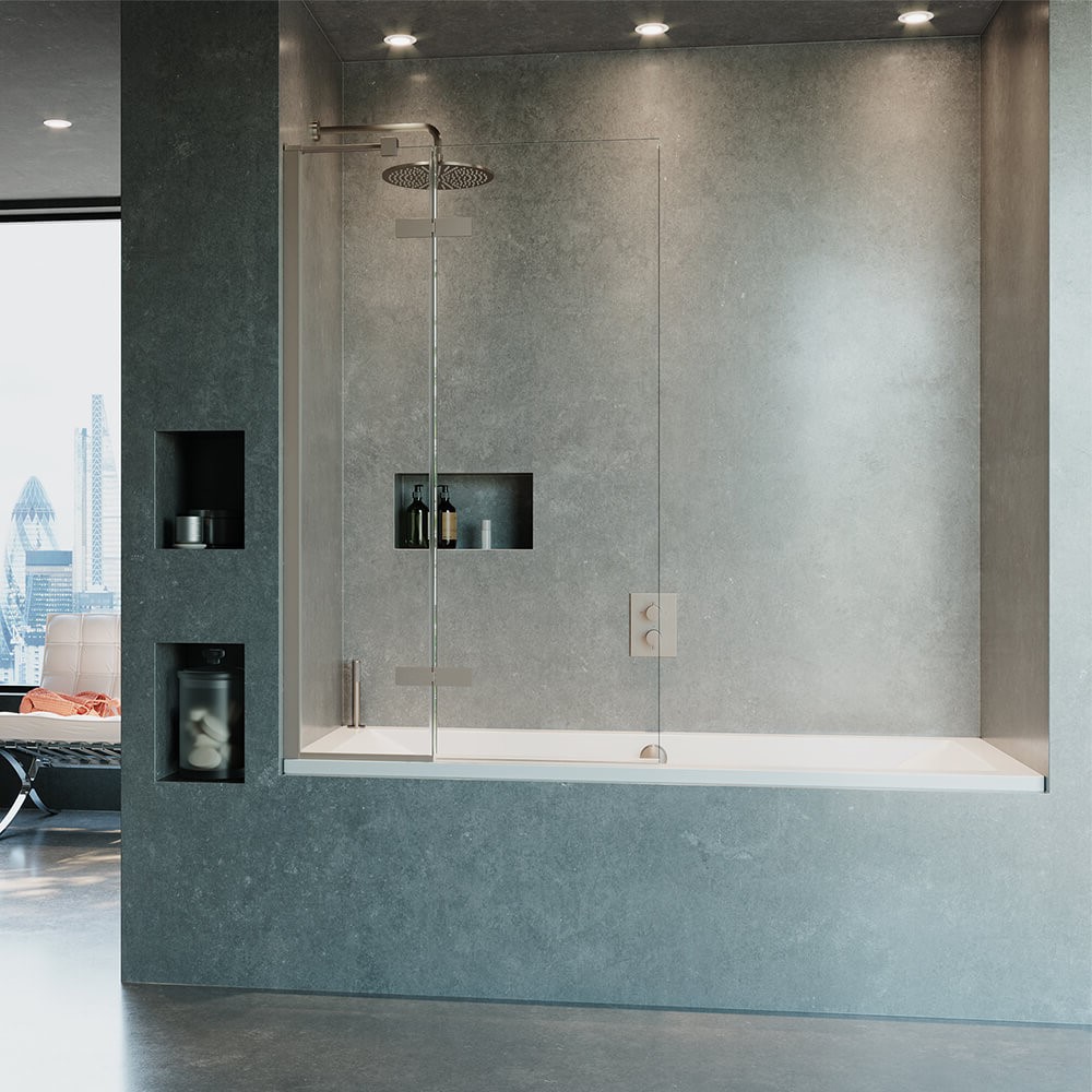 Crosswater Optix 10 Hinged Bath Screen with Inline Panel - Brushed Stainless Steel - 1500 x 900mm