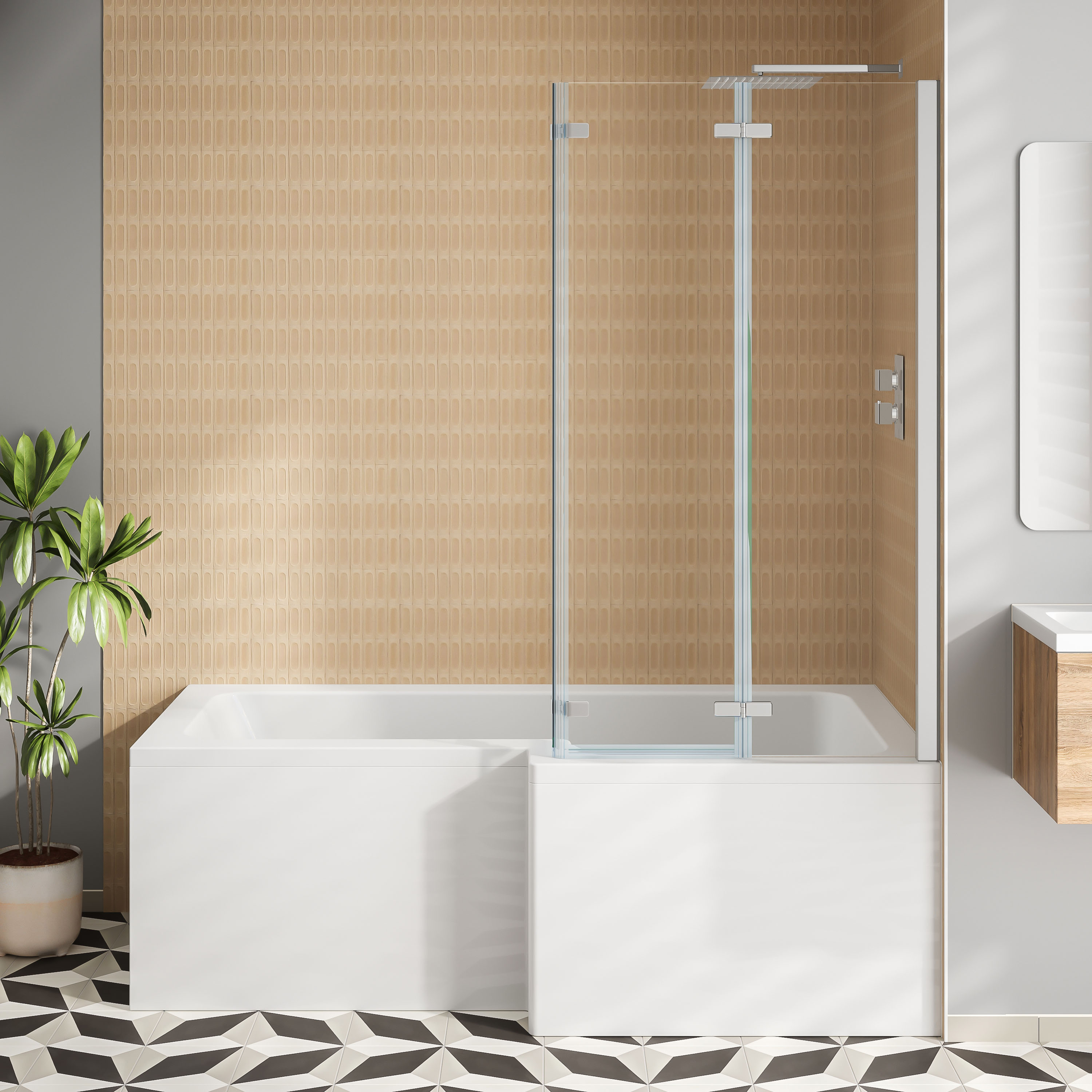 Armourcast Reinforced L Shape Single Ended Bath with Panel & Shower Screen - 1700 x 700
