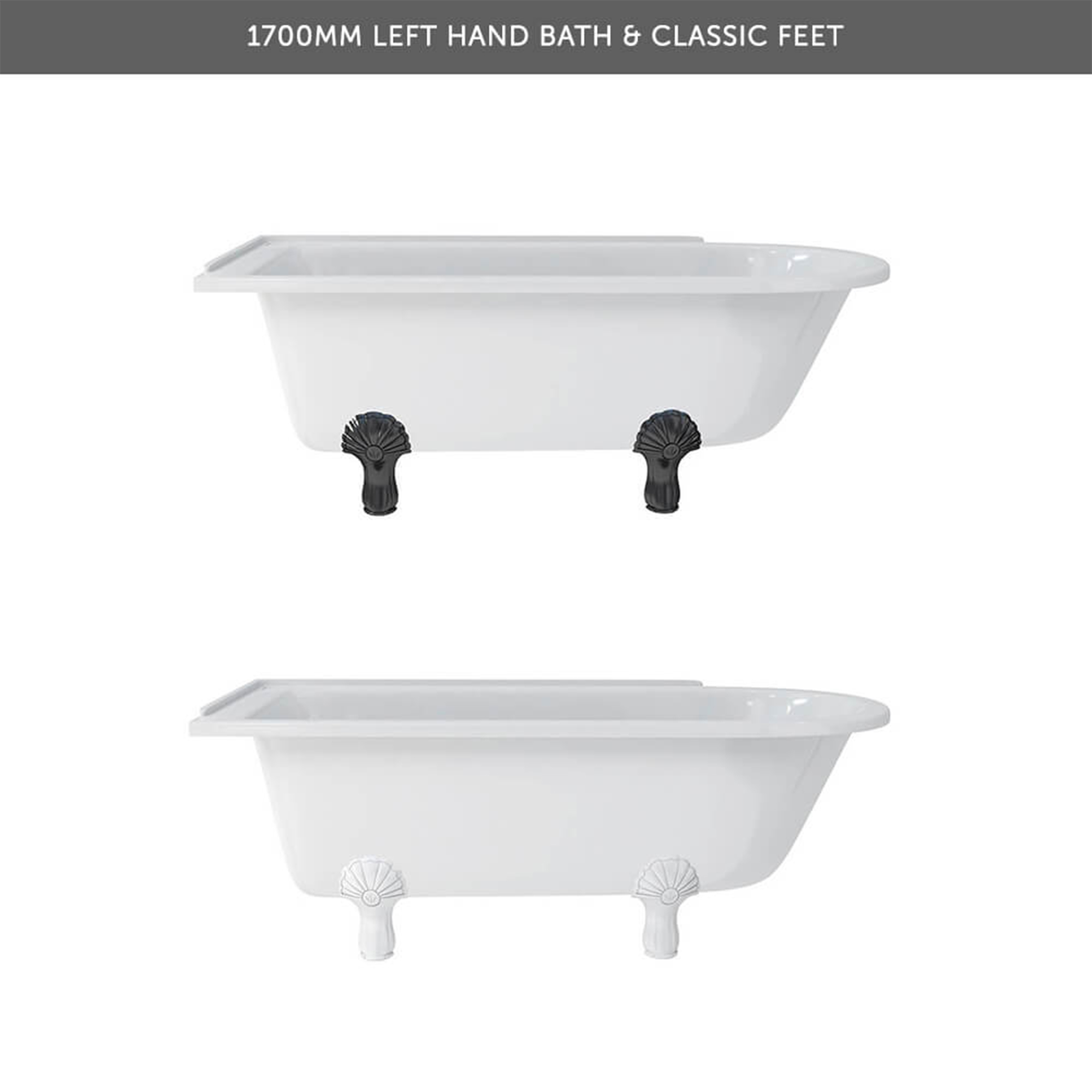 Burlington Hampton Roll Top Shower Bath with Luxury Feet - 1500 & 1700 x 750mm