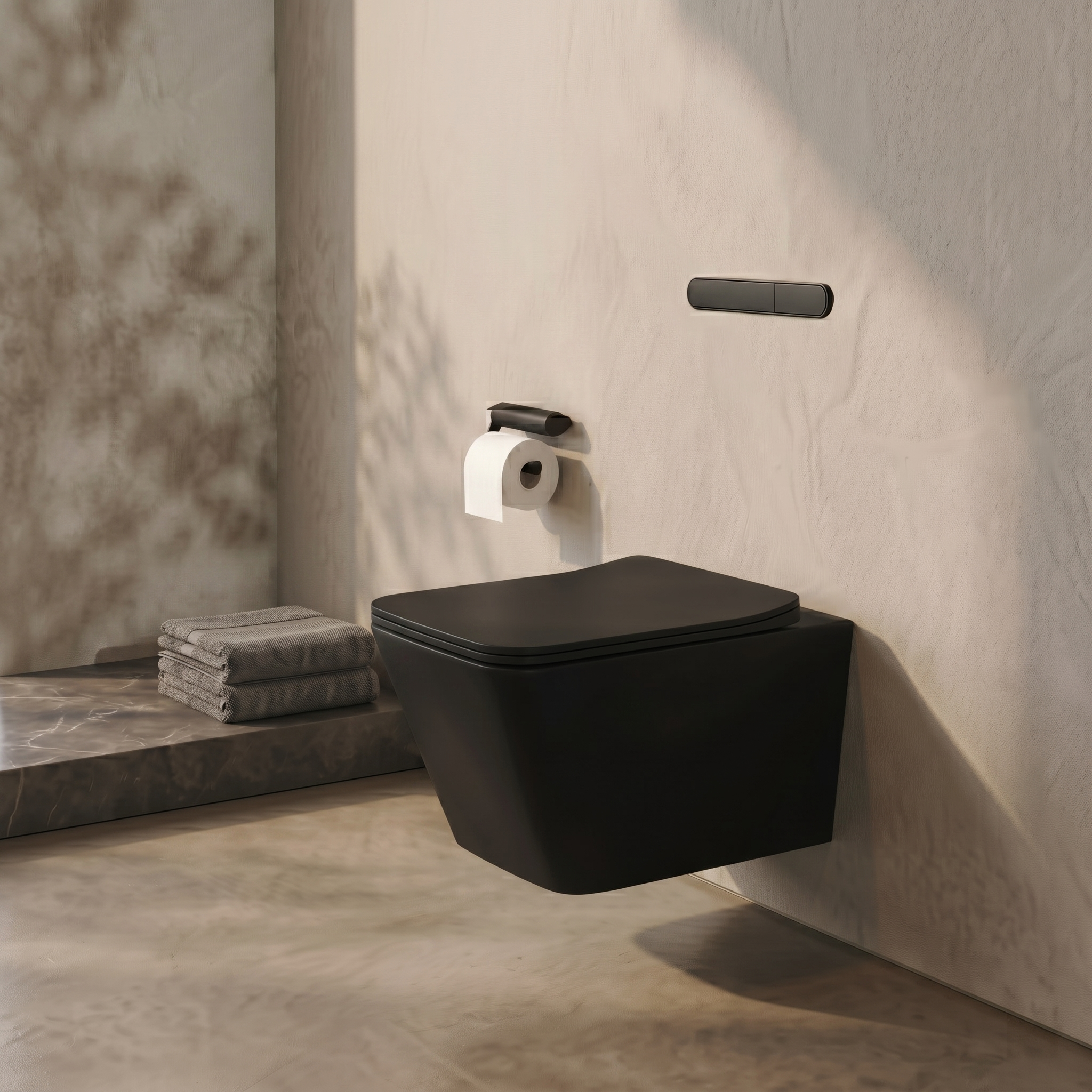 Emily Rimless Square Wall Hung Toilet & Slim Soft Close Seat - Matt Black