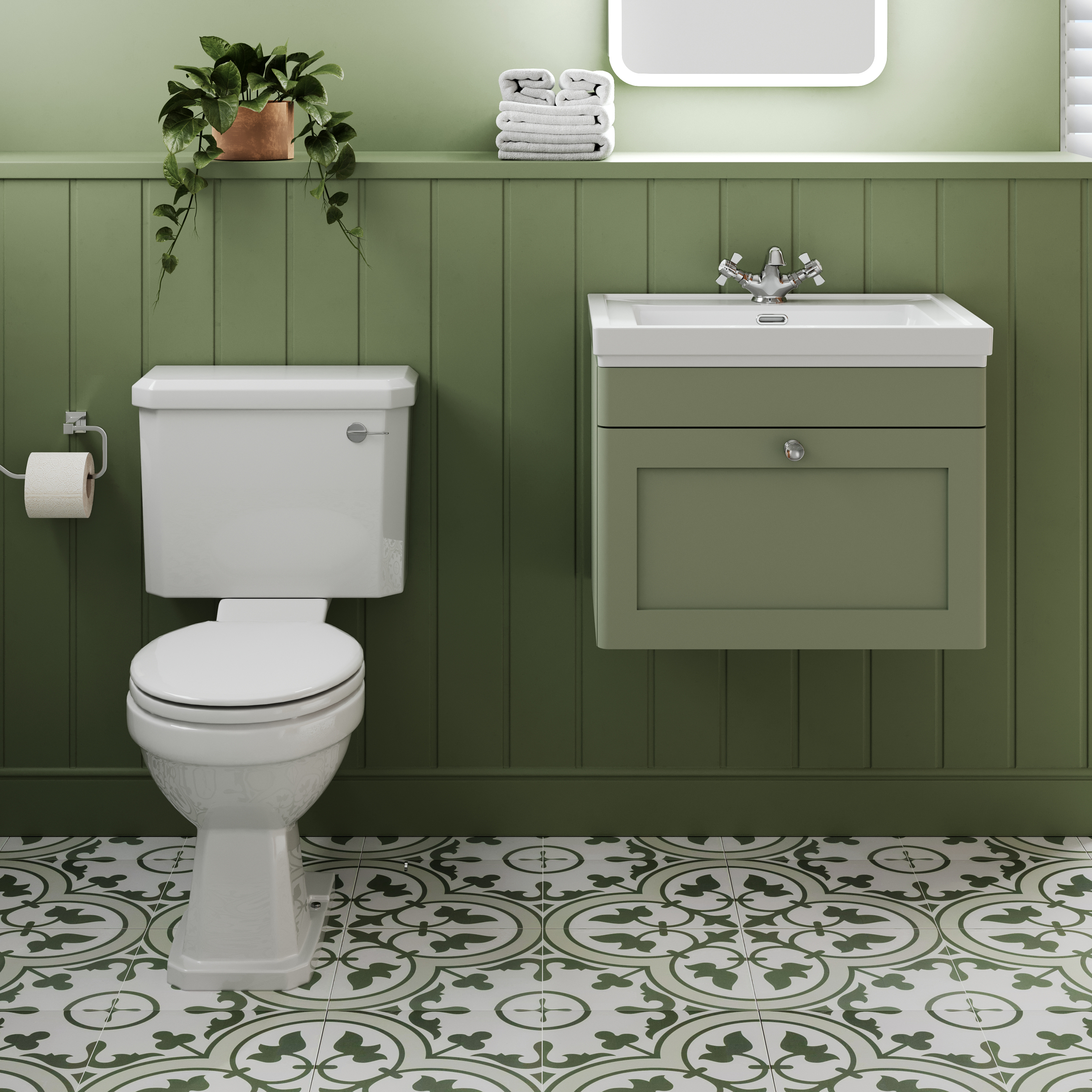 Butler & Rose Ophelia Traditional Toilet & 600mm Wall Hung Vanity Unit Bathroom Suite
