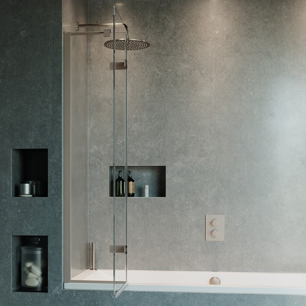 Crosswater Optix 10 Hinged Bath Screen with Inline Panel - Brushed Stainless Steel - 1500 x 900mm