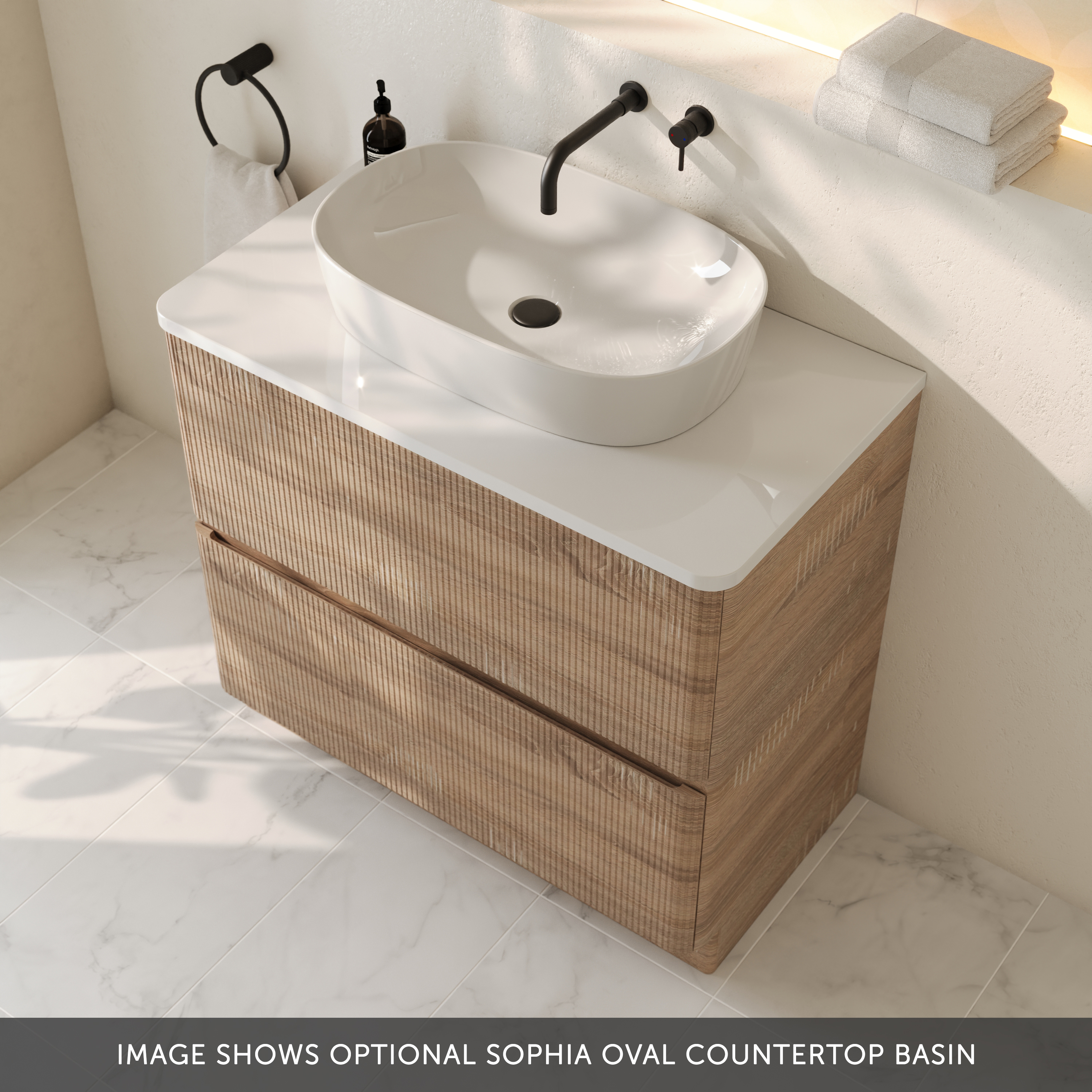 Drench Origin 900mm Fluted Floorstanding Vanity Unit & Countertop