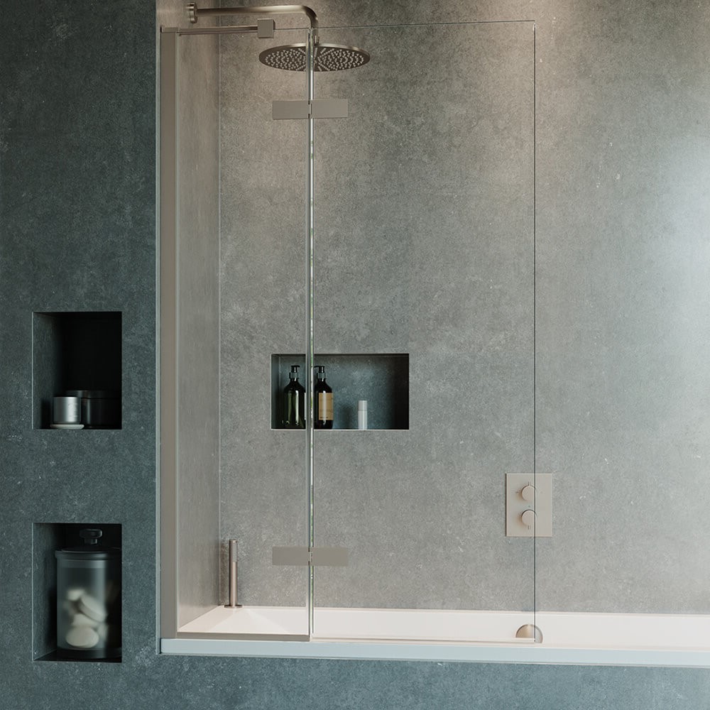 Crosswater Optix 10 Hinged Bath Screen with Inline Panel - Brushed Stainless Steel - 1500 x 900mm
