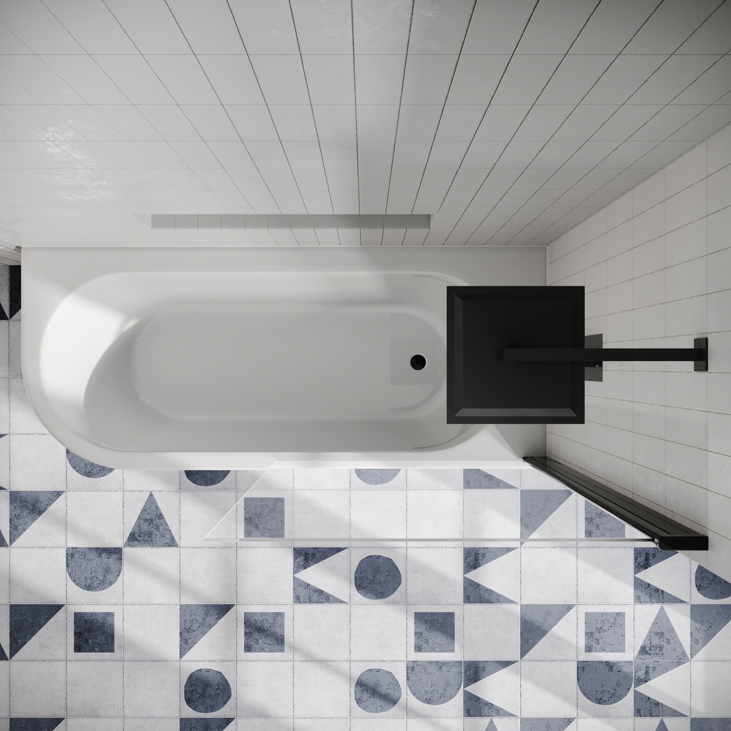 Drench J Shaped Shower Bath with Panel & Shower Screen - 1700mm