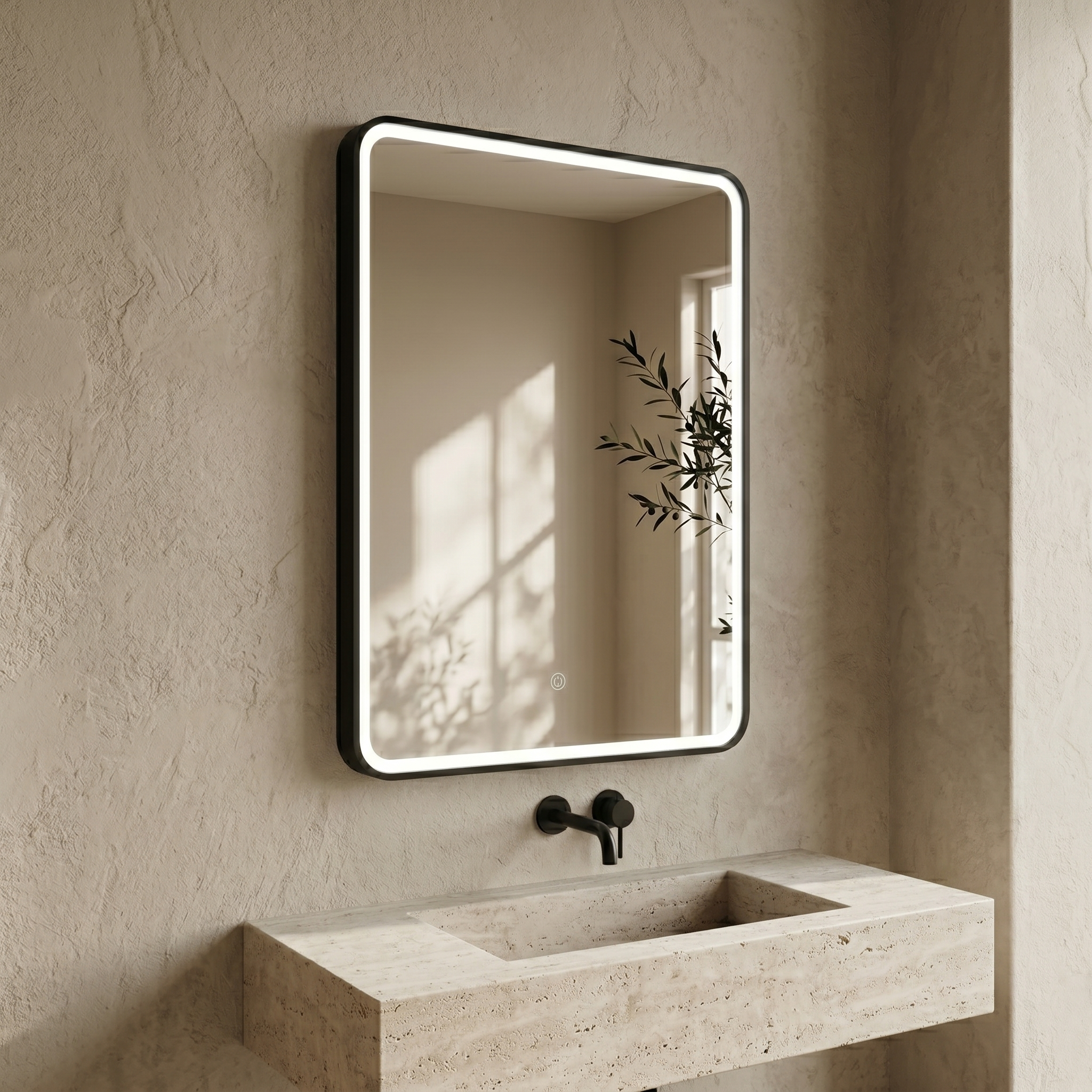 Drench Noir LED Illuminated Black Framed Mirror with Demister Pad - 500 x 700mm