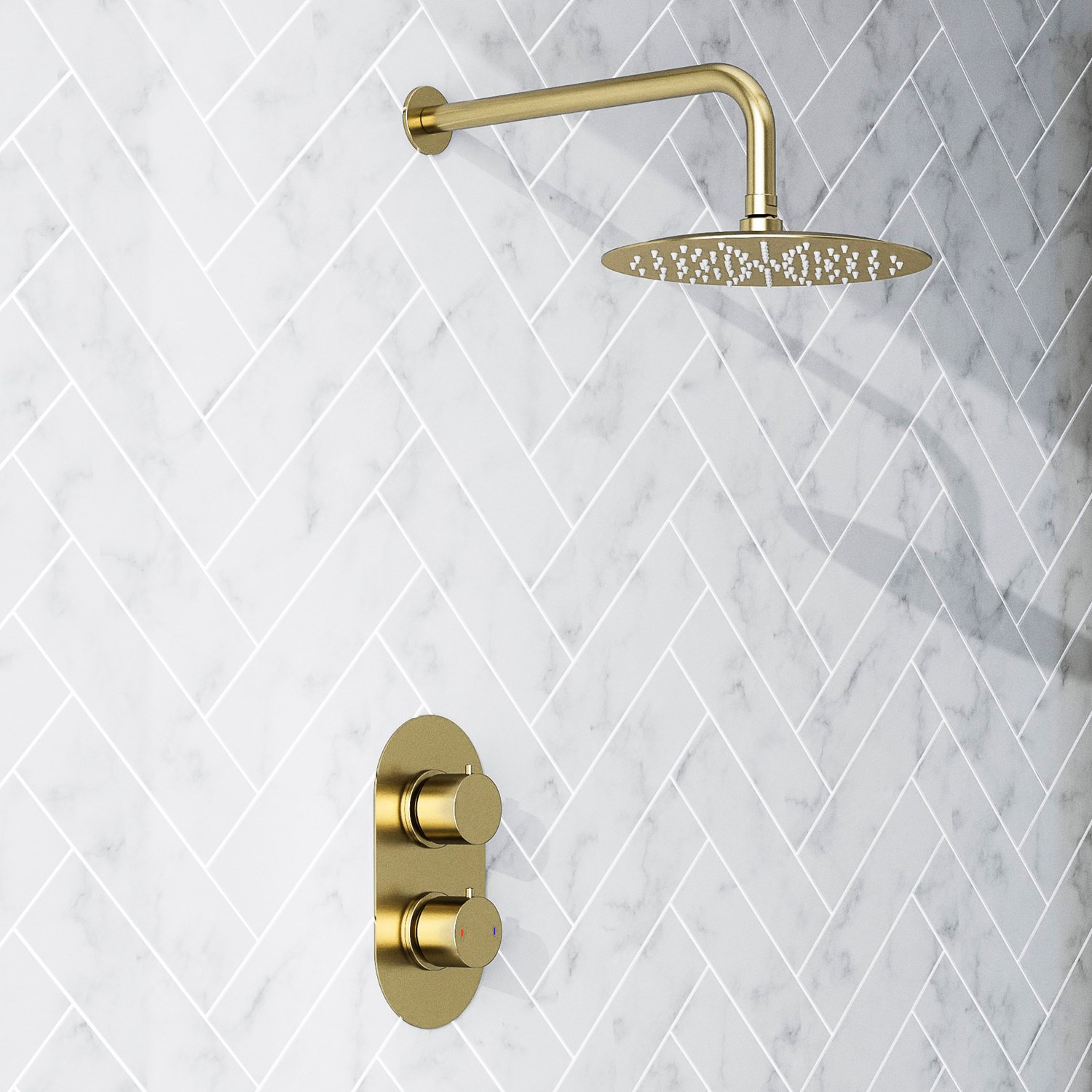 Image showcasing Harbour Clarity Brushed Brass Concealed Shower Valve, Fixed Shower Arm ...