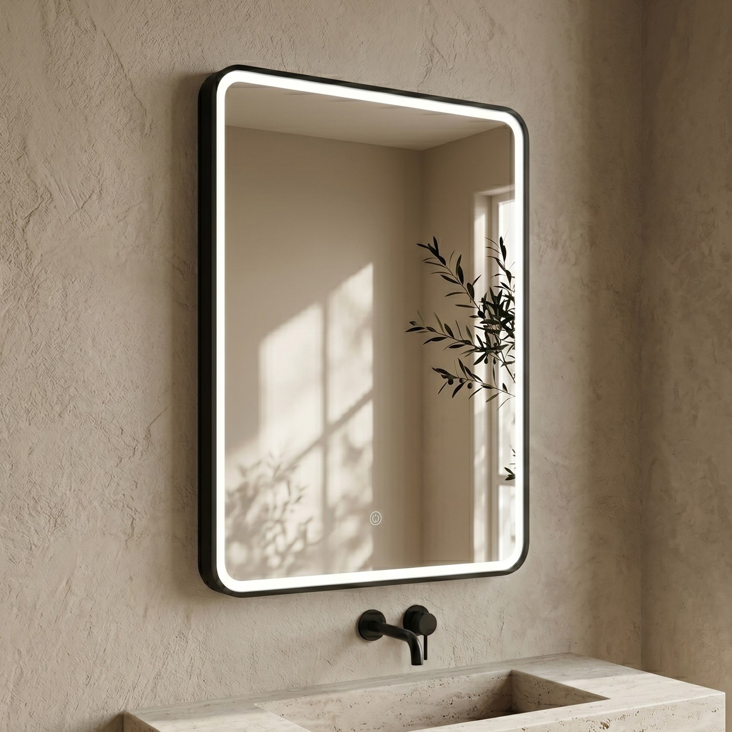 Noir LED Illuminated Framed Mirror Demister Pad 500 x 700mm