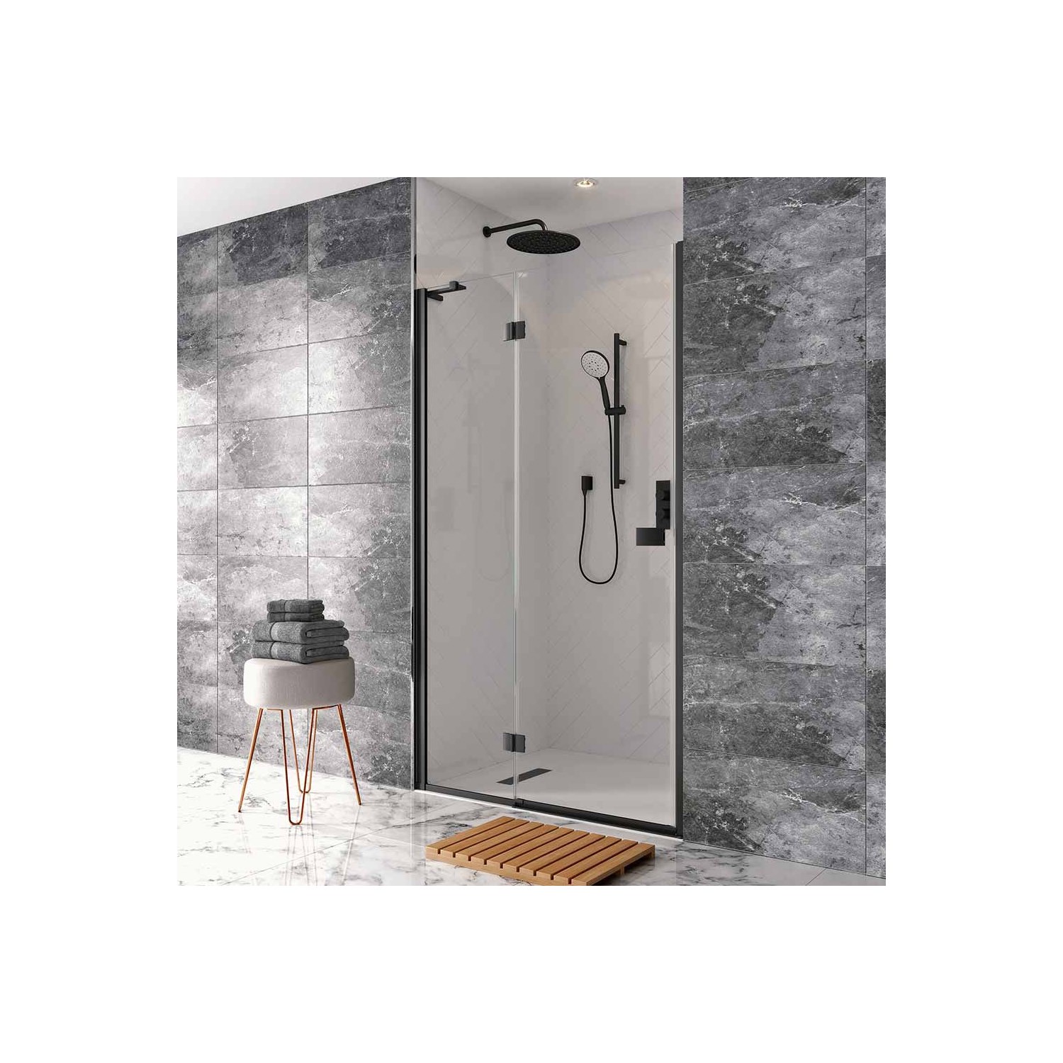 Crosswater Design+ Matt Black 6/8mm Easy Clean Hinged Shower Door with Inline & Optional