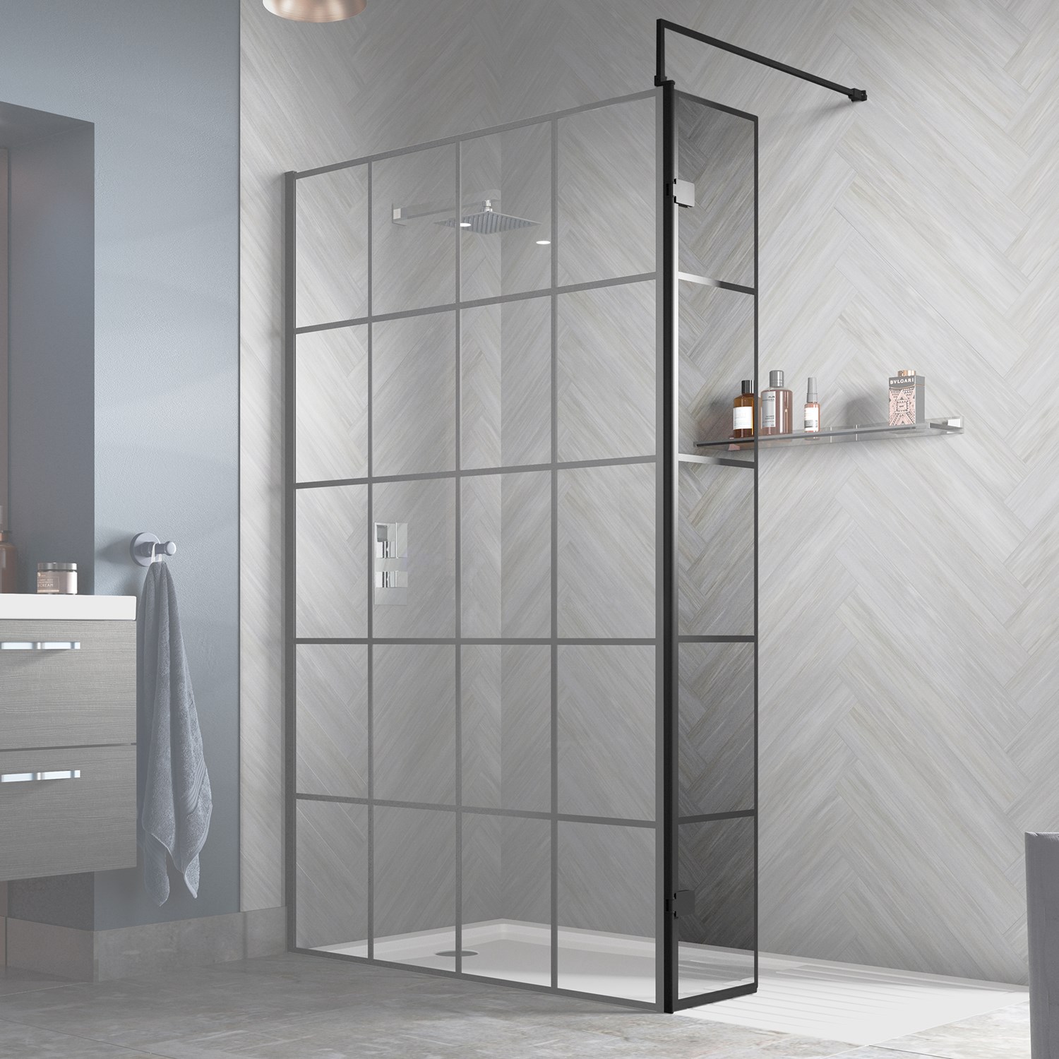 Vellamo City Matt Black Framed Wetroom Return Screen | Drench