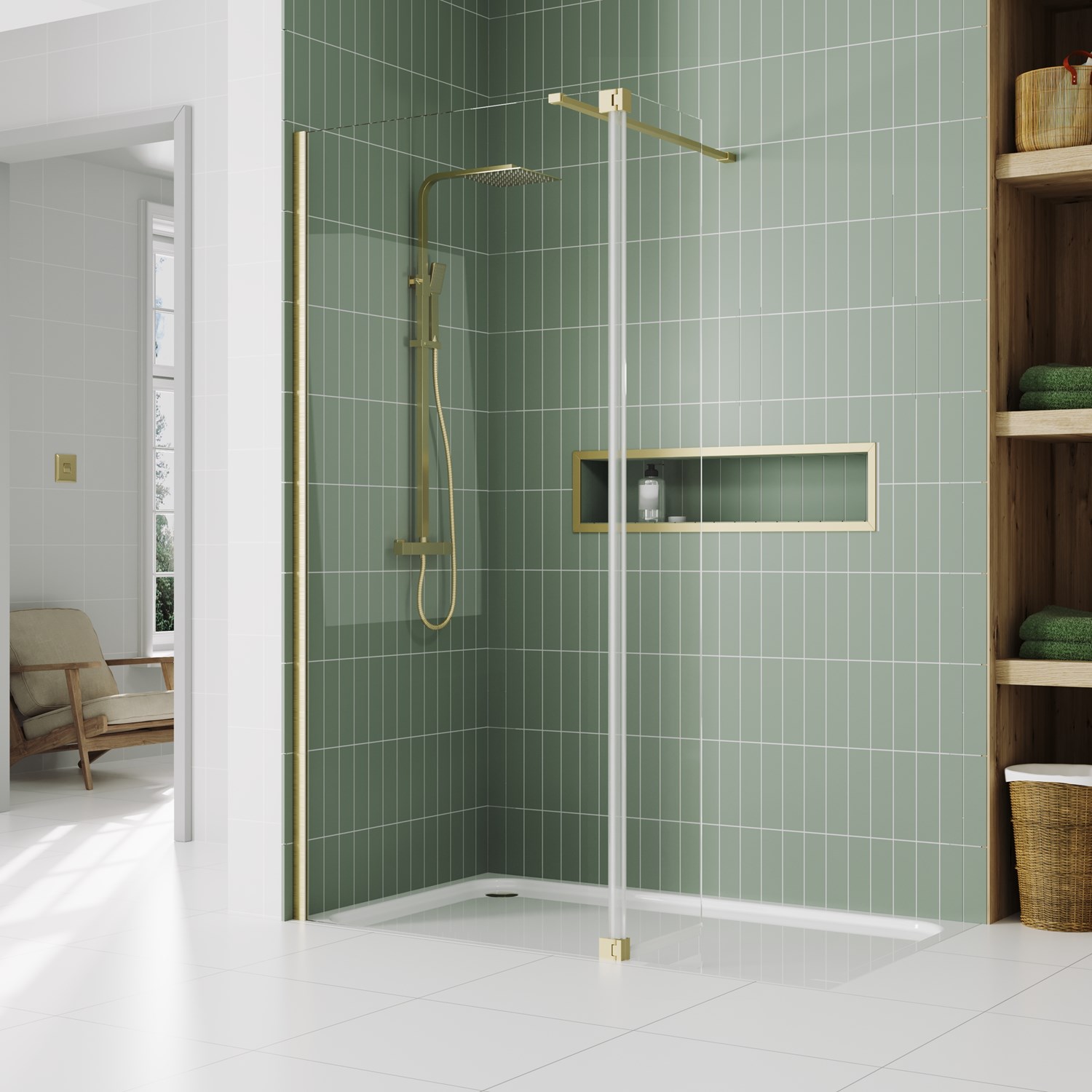 Harbour i8 Easy Clean Brushed Brass 8mm Wetroom Shower Panel