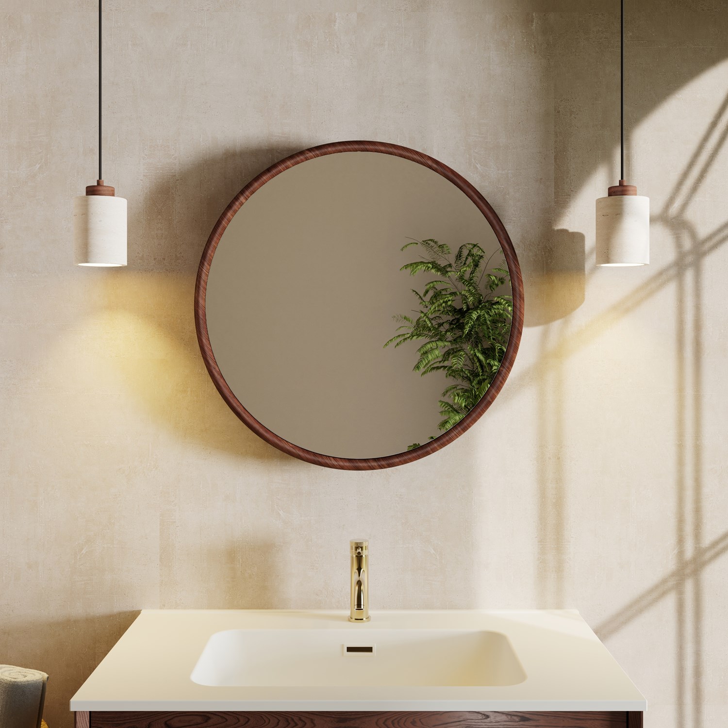 Alfie Round Wood Effect Framed Mirror 600mm