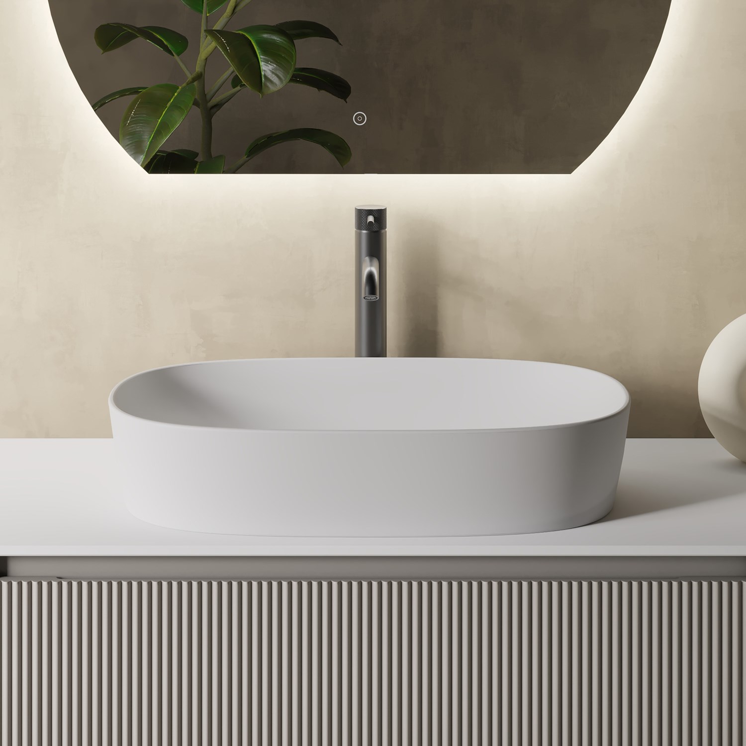 Sophia Matt White Oval Countertop Basin - 600 x 380mm