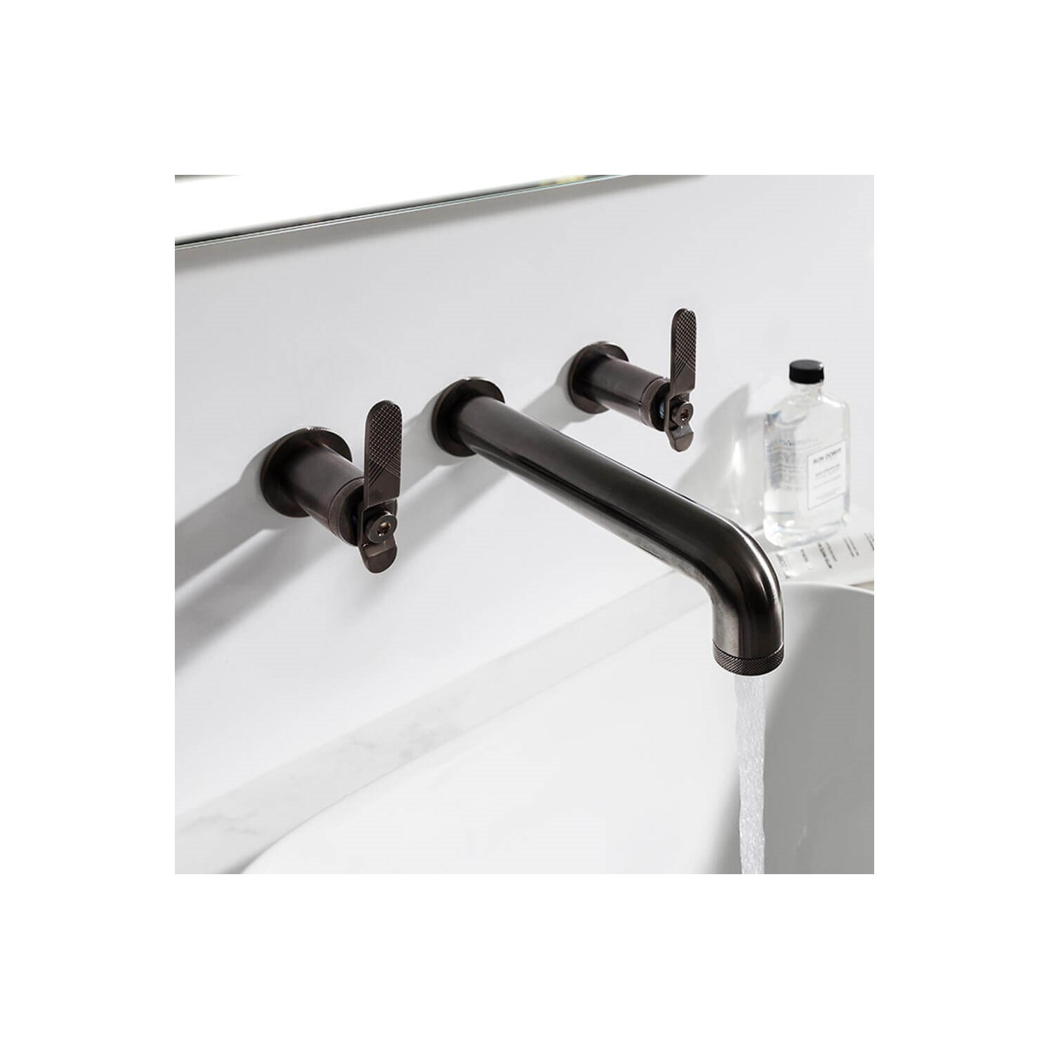 Crosswater Union 3 Hole Wall Mounted Basin Mixer Tap with Levers - Brushed Black Chrome