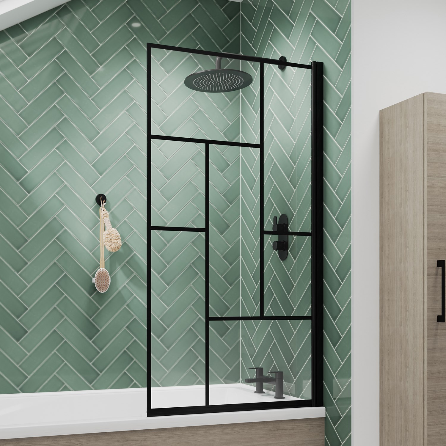 Vellamo City 6mm Matt Black Hinged Abstract Bath Screen - 1430 x 790mm ...