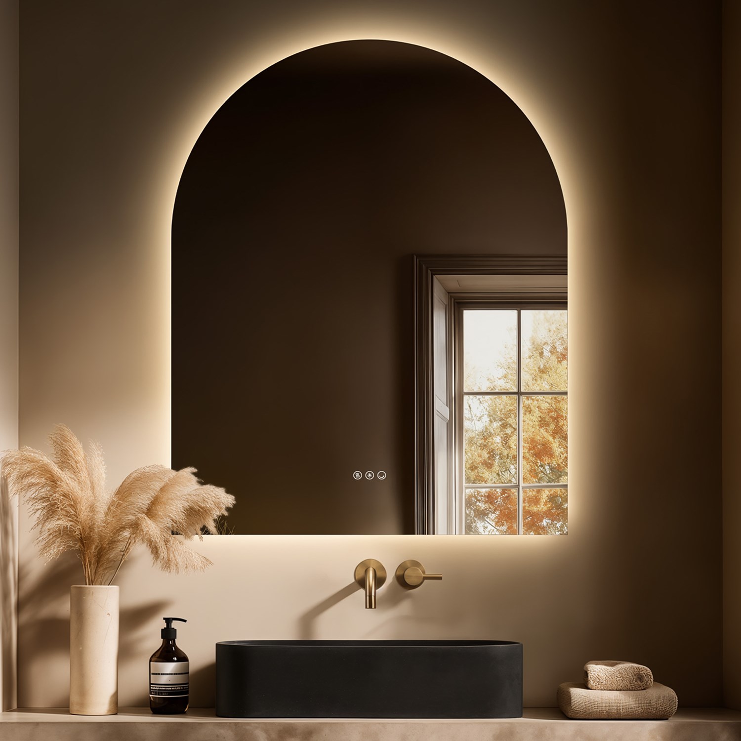 Claris Arched LED Illuminated Mirror Demister Pad & Change Lights