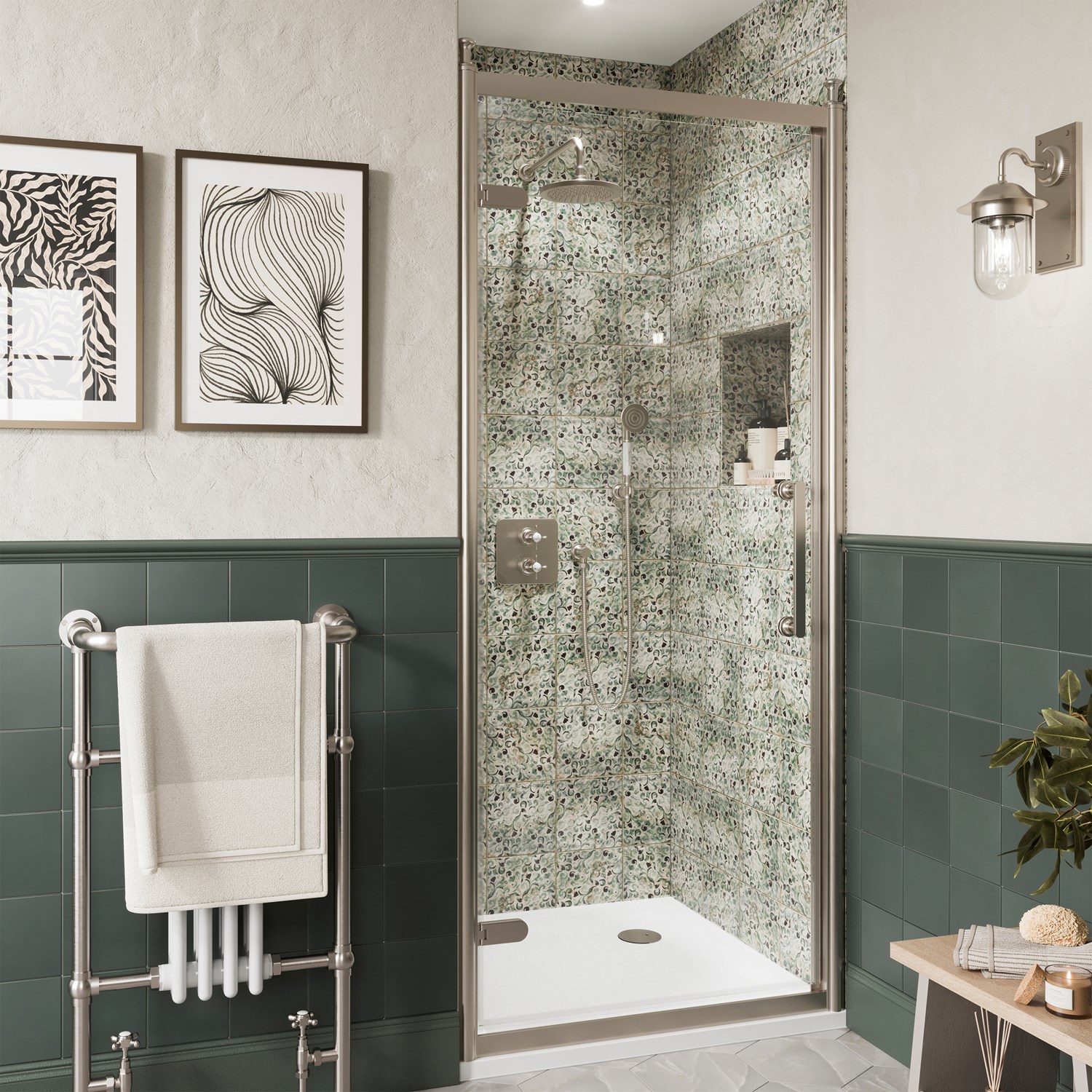 Burlington Classique 1909 8mm Brushed Nickel Hinged Shower Door & Optional Side Panel