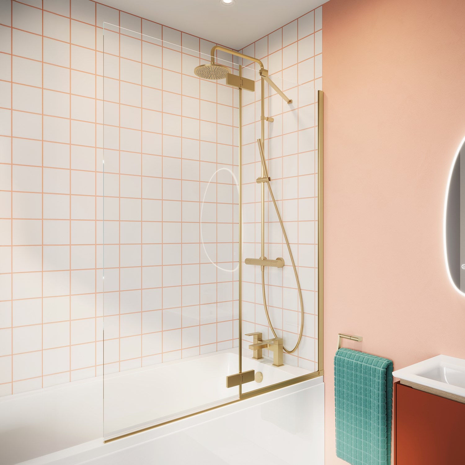 Clear 6 6mm Brushed Brass Easy Clean Double Panel Bath Screen 1500 x 1150mm