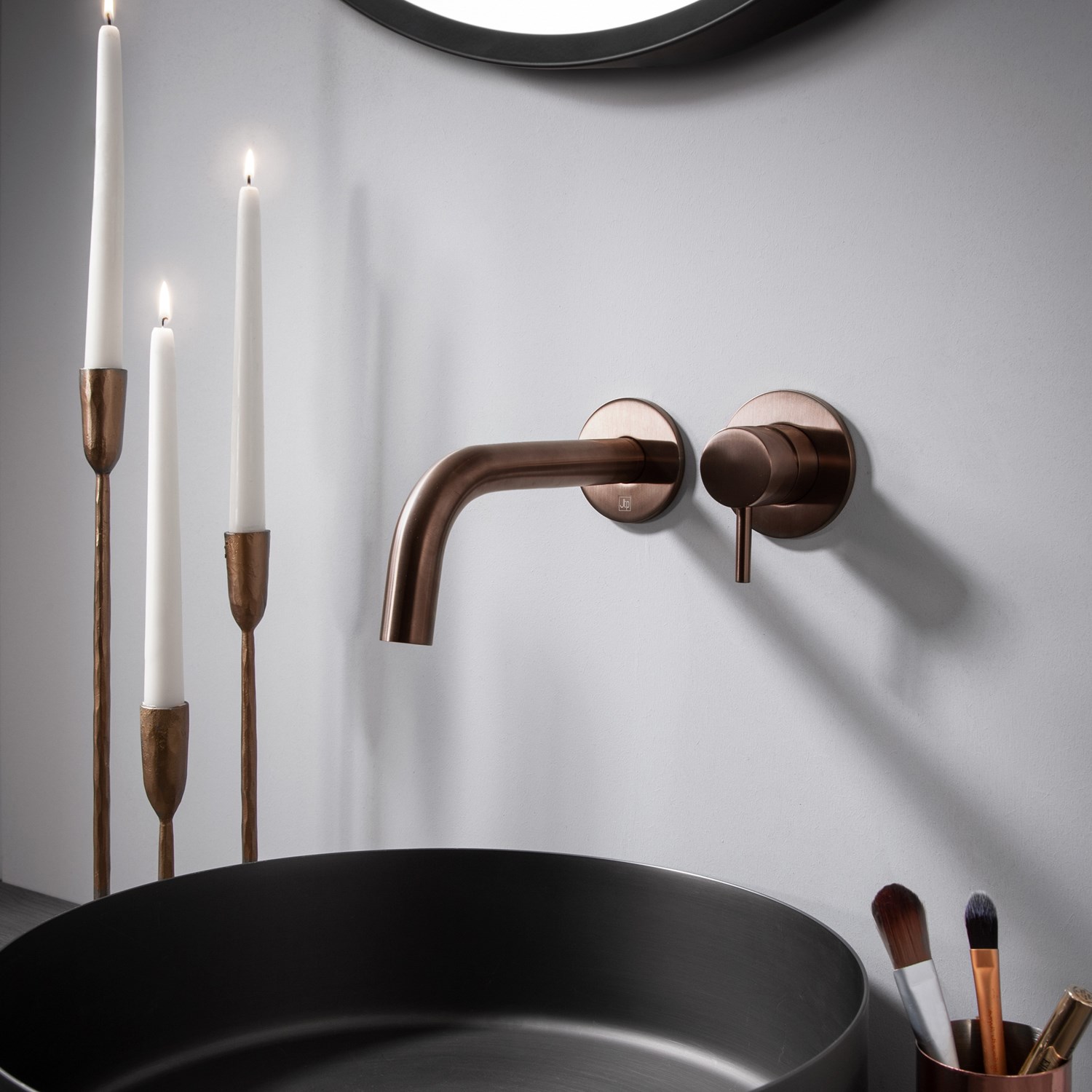 VOS Single Lever Wall Mounted Basin Mixer - Brushed Bronze