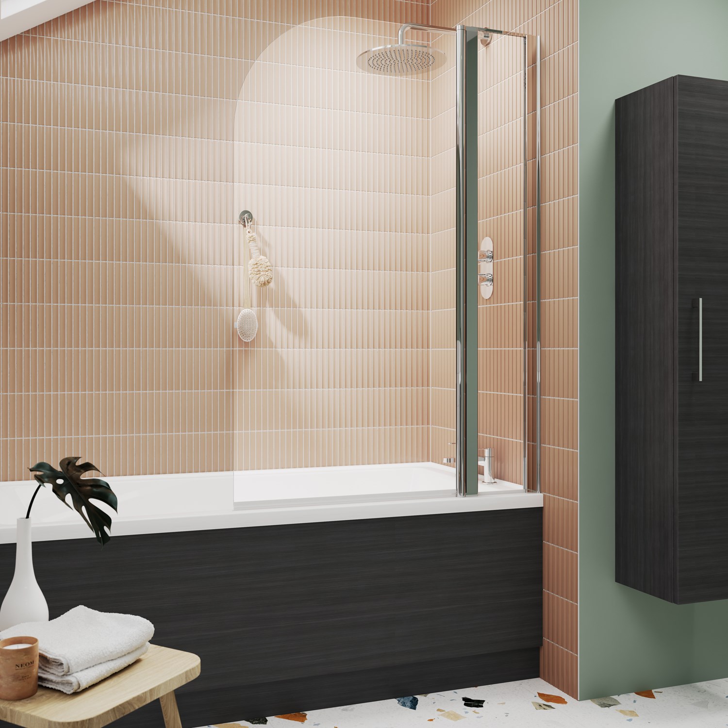 Drench Polished Chrome Curved Corner Bath Screen with Fixed Inline ...