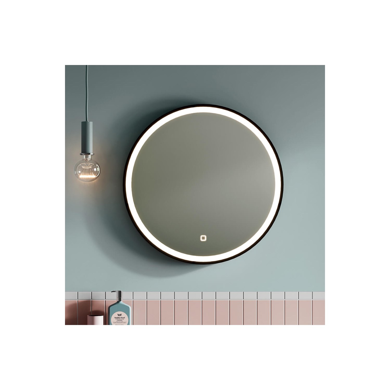Britton Bathrooms Hoxton Matt Black Frame LED Illuminated Mirror with Demister Pad -
