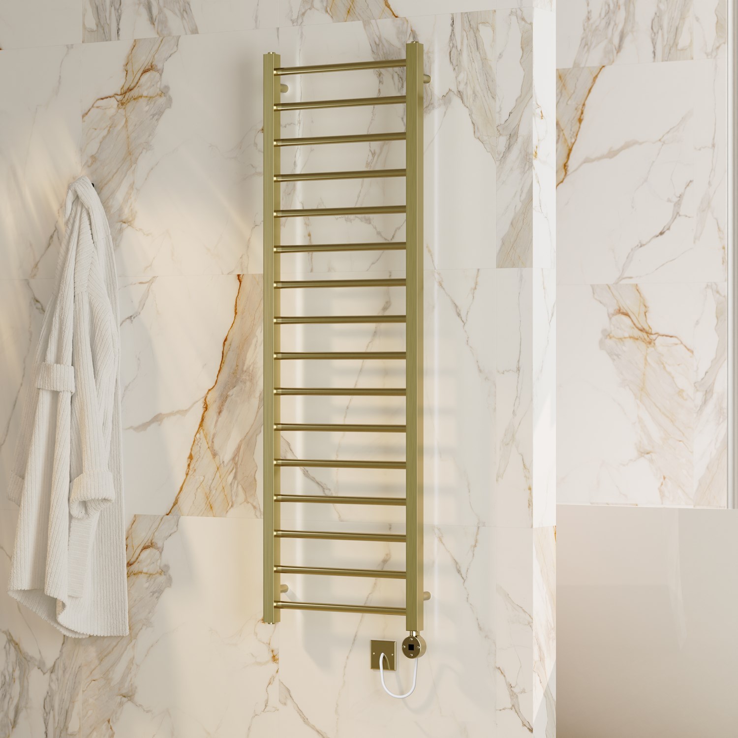 Toasty Rise Brushed Brass Electric Heated Towel Rail with Heating Element
