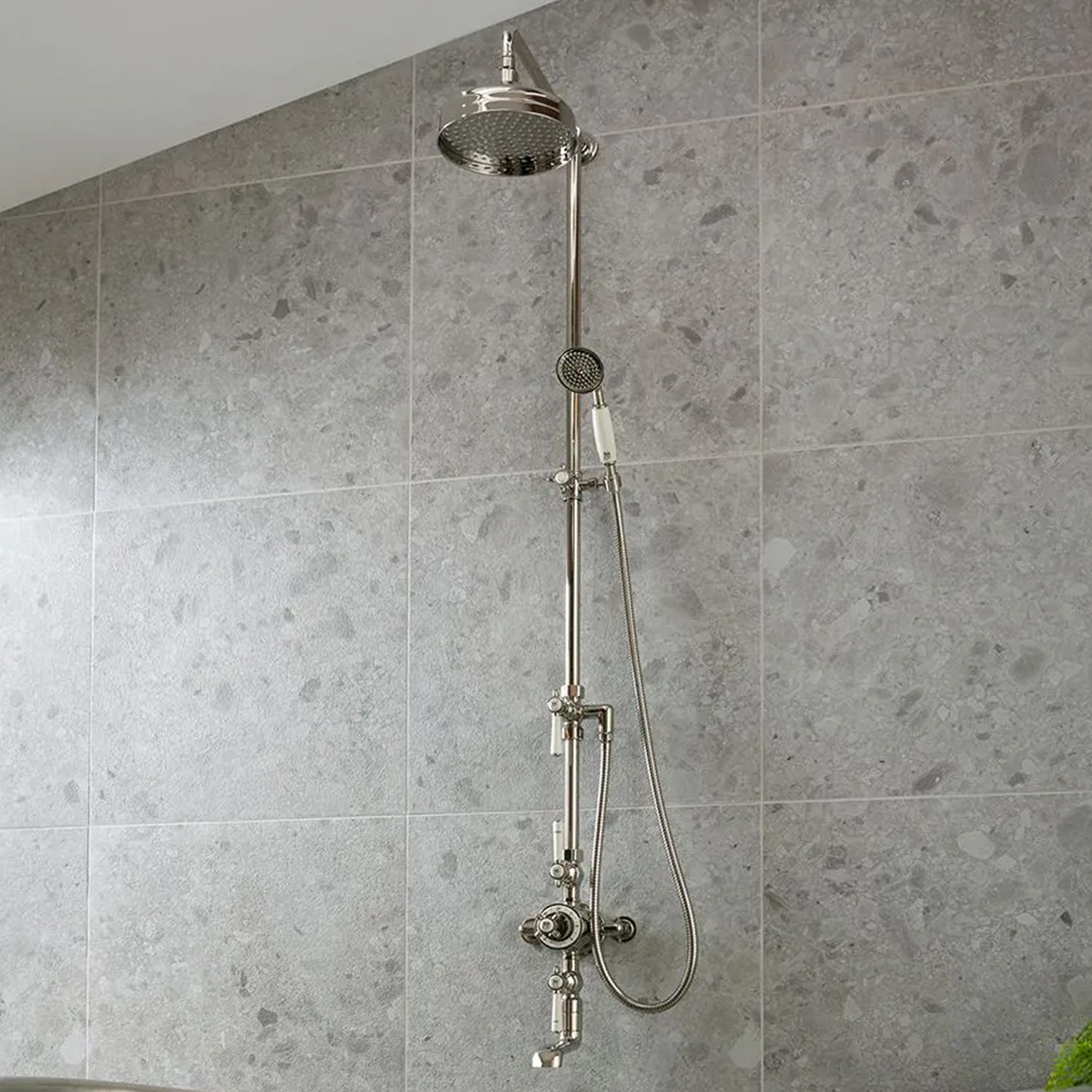 Booth & Co Axbridge Traditional 3 Outlet Exposed Thermostatic Shower Set with Bath Spout