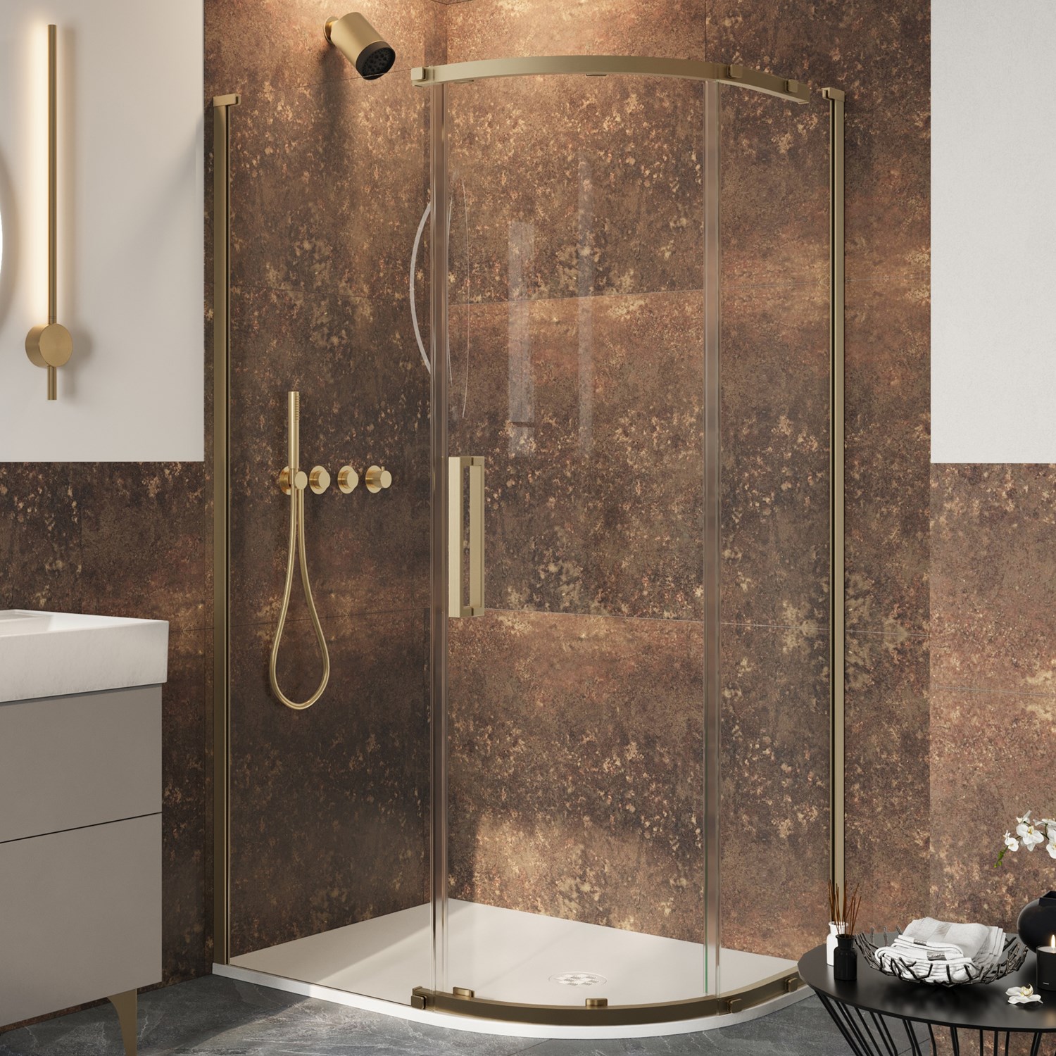 Crosswater Asura 8mm Brushed Brass Offset Quadrant Shower Door