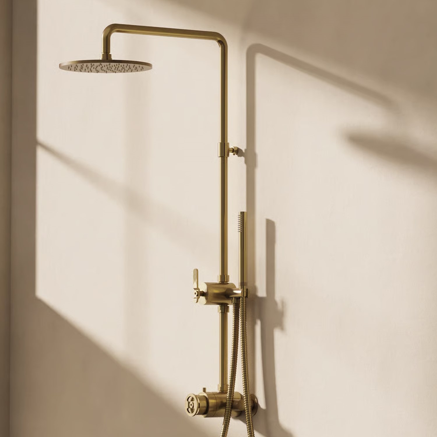 Crosswater Union Thermostatic Exposed Shower Kit with Fixed Head & Handset - Brushed Brass
