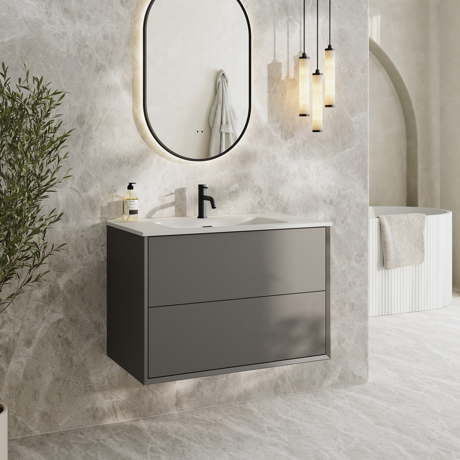 Oslo 800mm Wall Mounted Vanity Unit & Matt White Basin