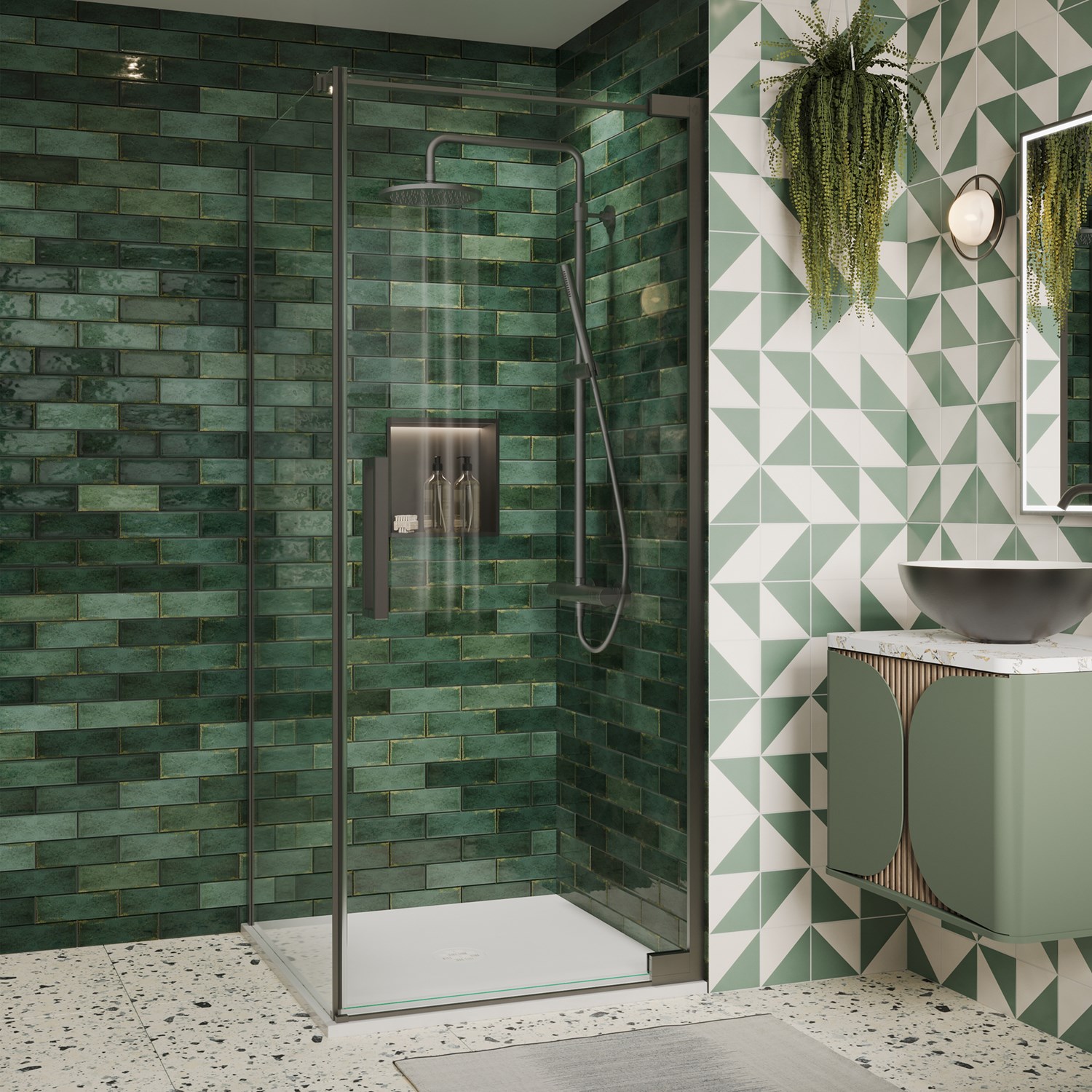 Crosswater Asura 8mm Slate Hinged Shower Door & Optional Side Panel
