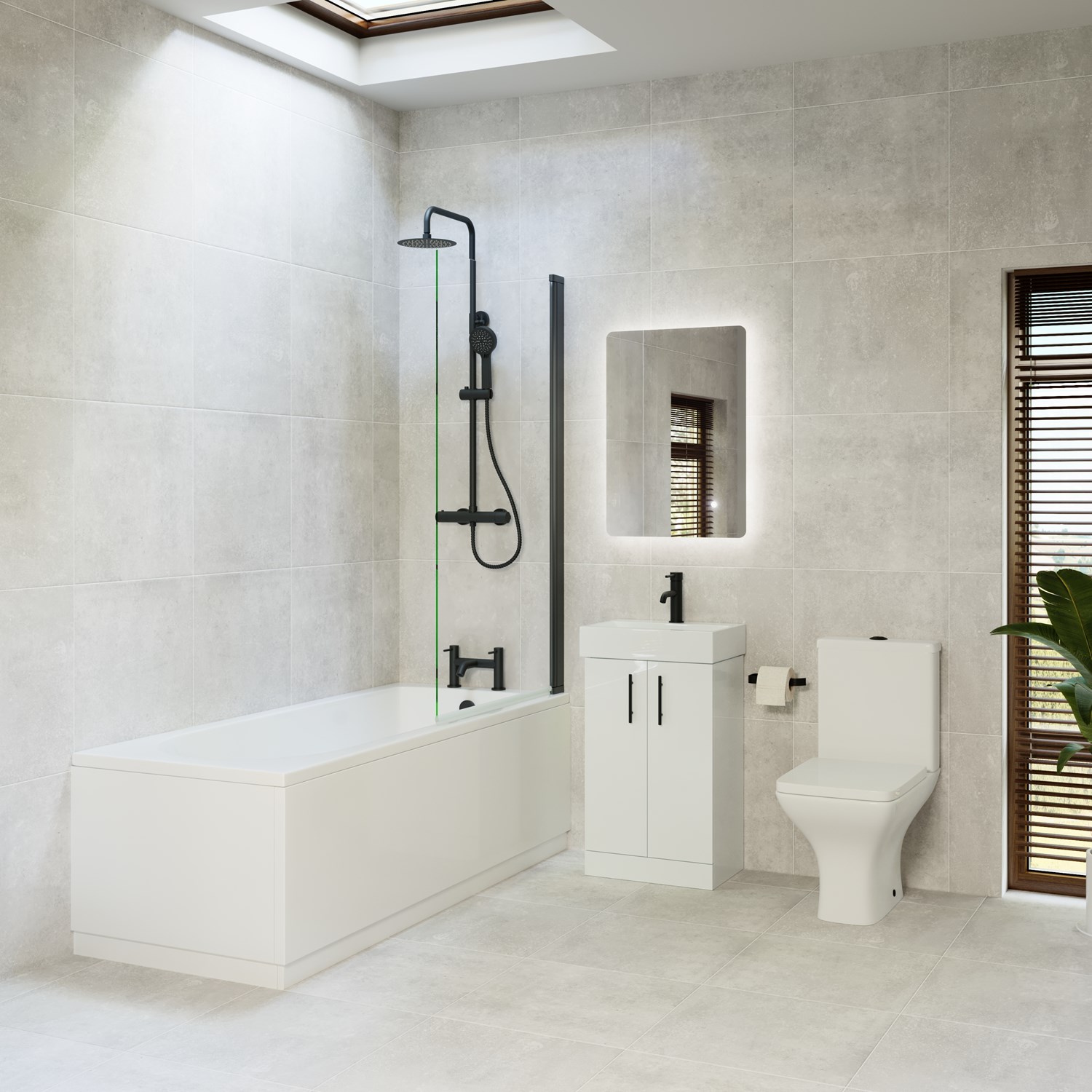 Jack Complete Matt Bathroom Suite Shower Bath & Rimless Toilet