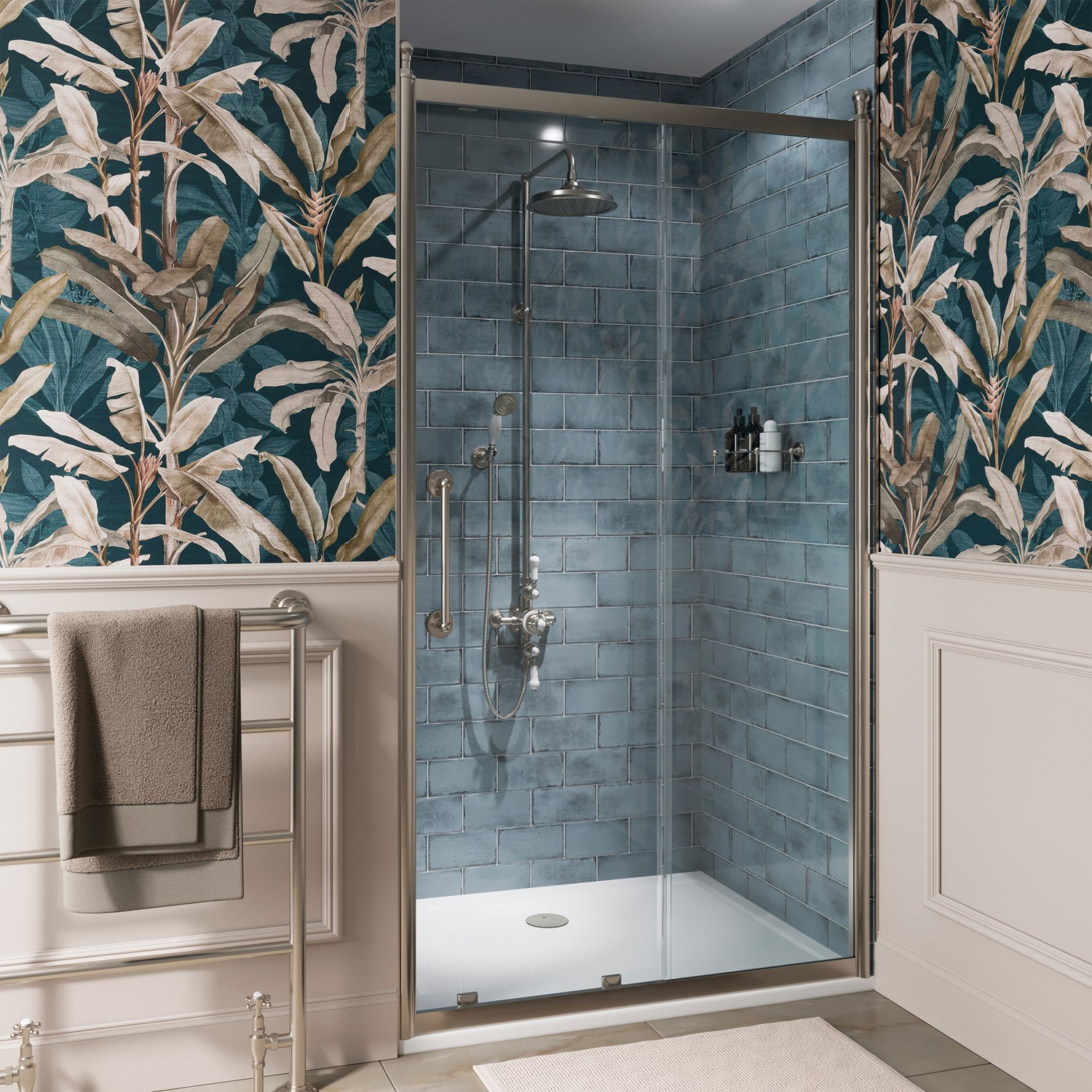 Burlington Classique 1850 8mm Brushed Nickel Sliding Shower Door & Optional Side Panel