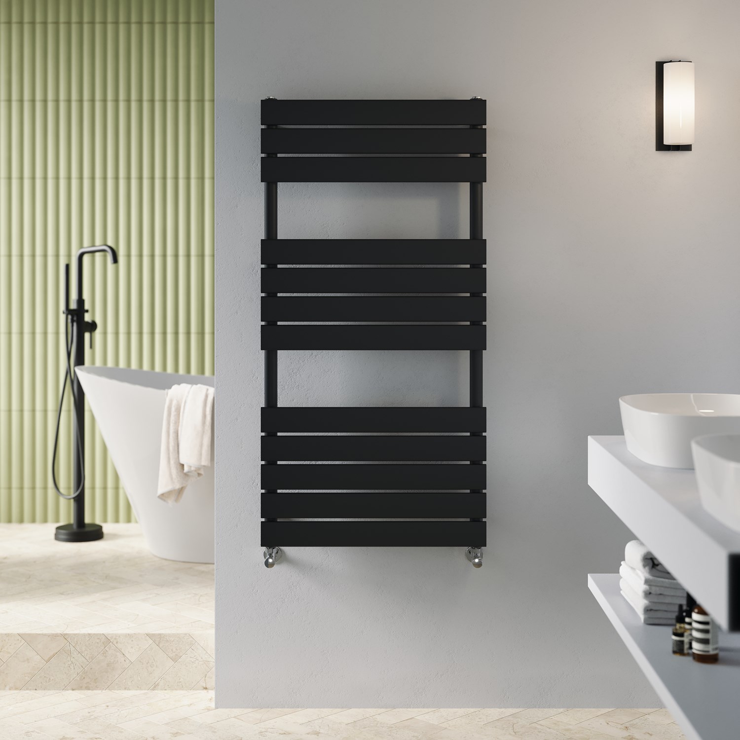 Toasty Hush Matt Black Flat Panel Heated Towel Rail