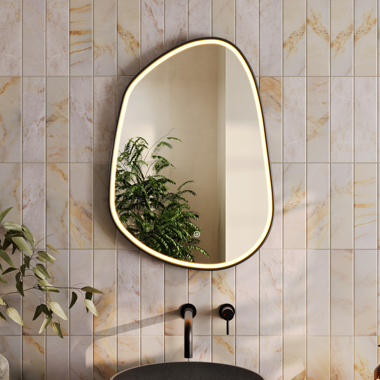 Organics Pond LED Illuminated Framed Mirror Demister Pad & Change Lights 500 x 700mm